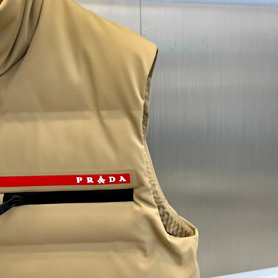 Prada Down Vest Beige Stand Collar Style - Image 5