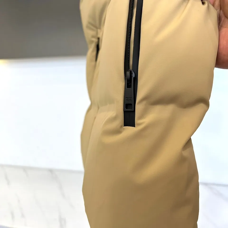 Prada Down Vest Beige Stand Collar Style - Image 6