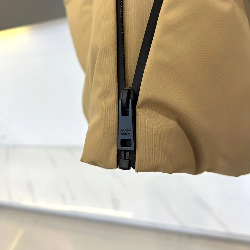 Prada Down Vest Beige Stand Collar Style - Image 7