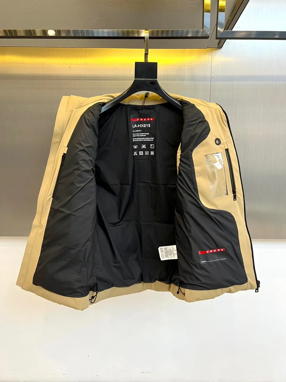 Prada Down Vest Beige Stand Collar Style - Image 8