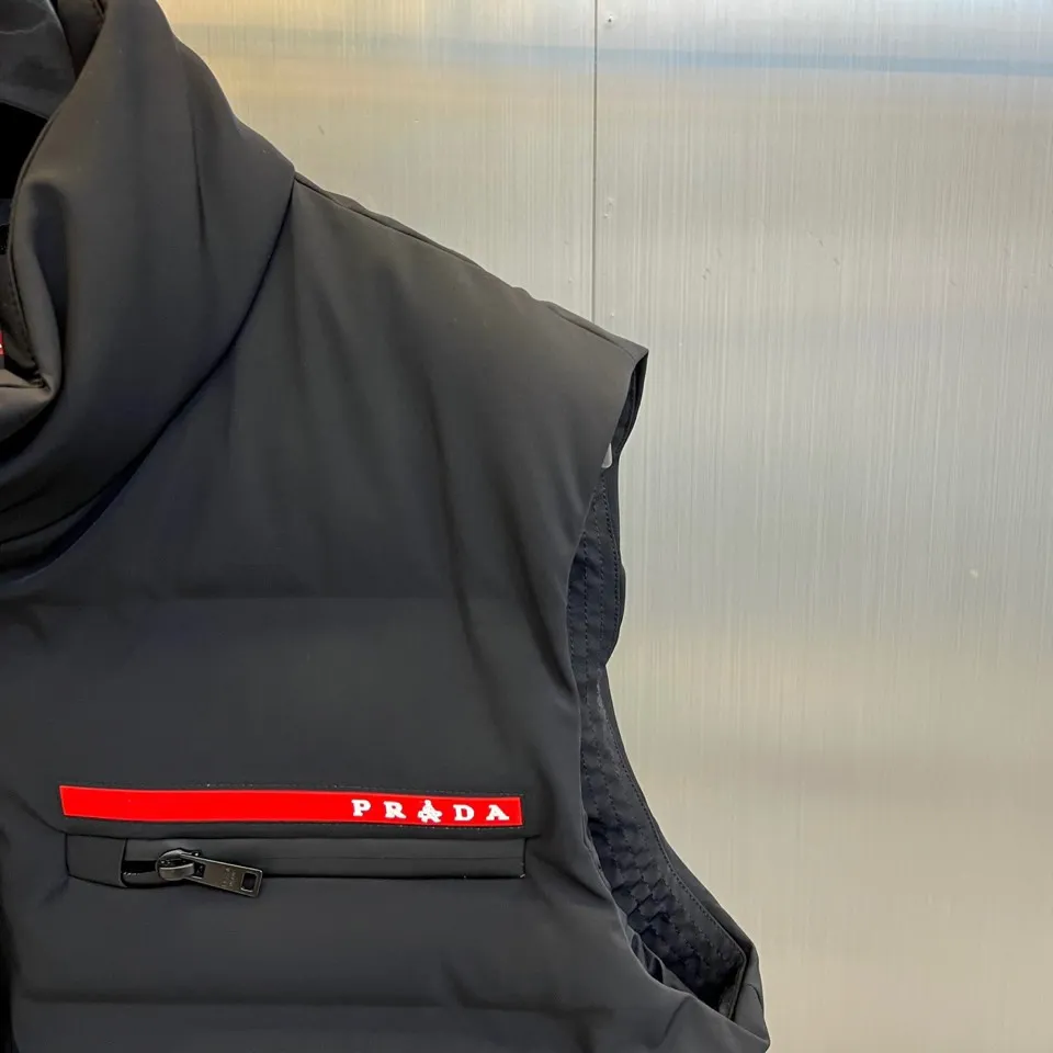 Prada Down Vest Black Red Logo Patch - Image 5
