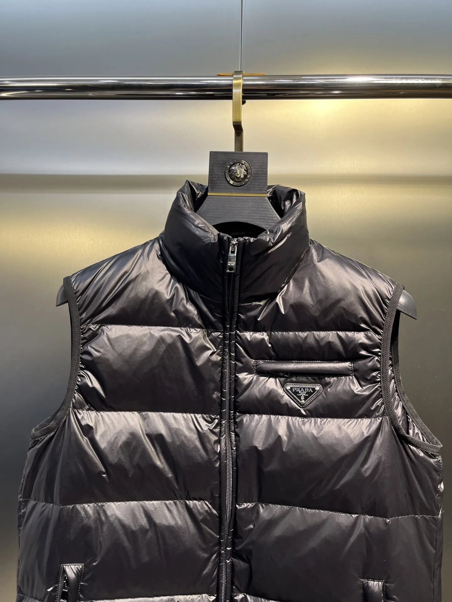 Prada Minimalist Down Vest Black Stand Collar - Image 3