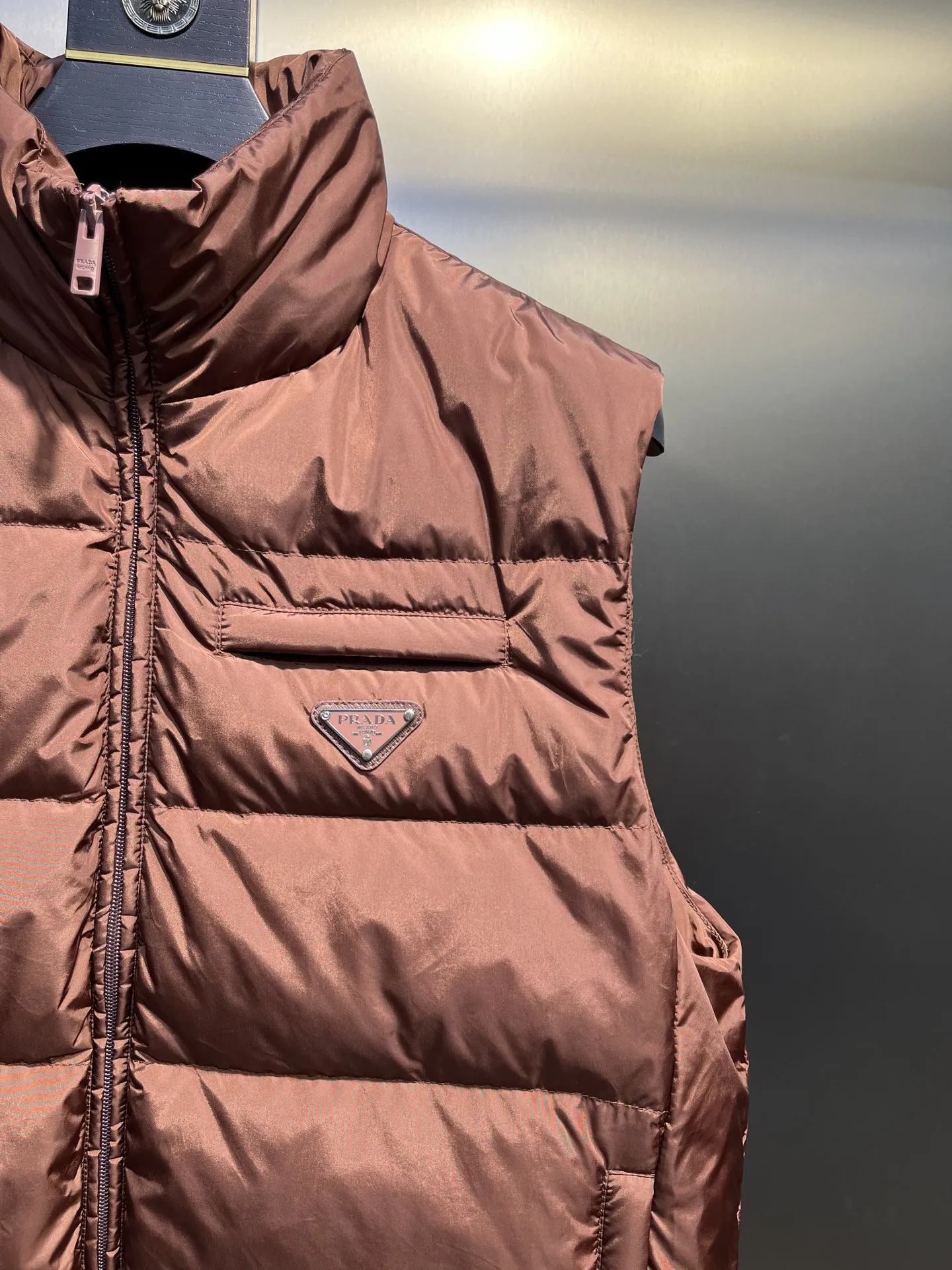 Prada Minimalist Down Vest Brown Classic - Image 4