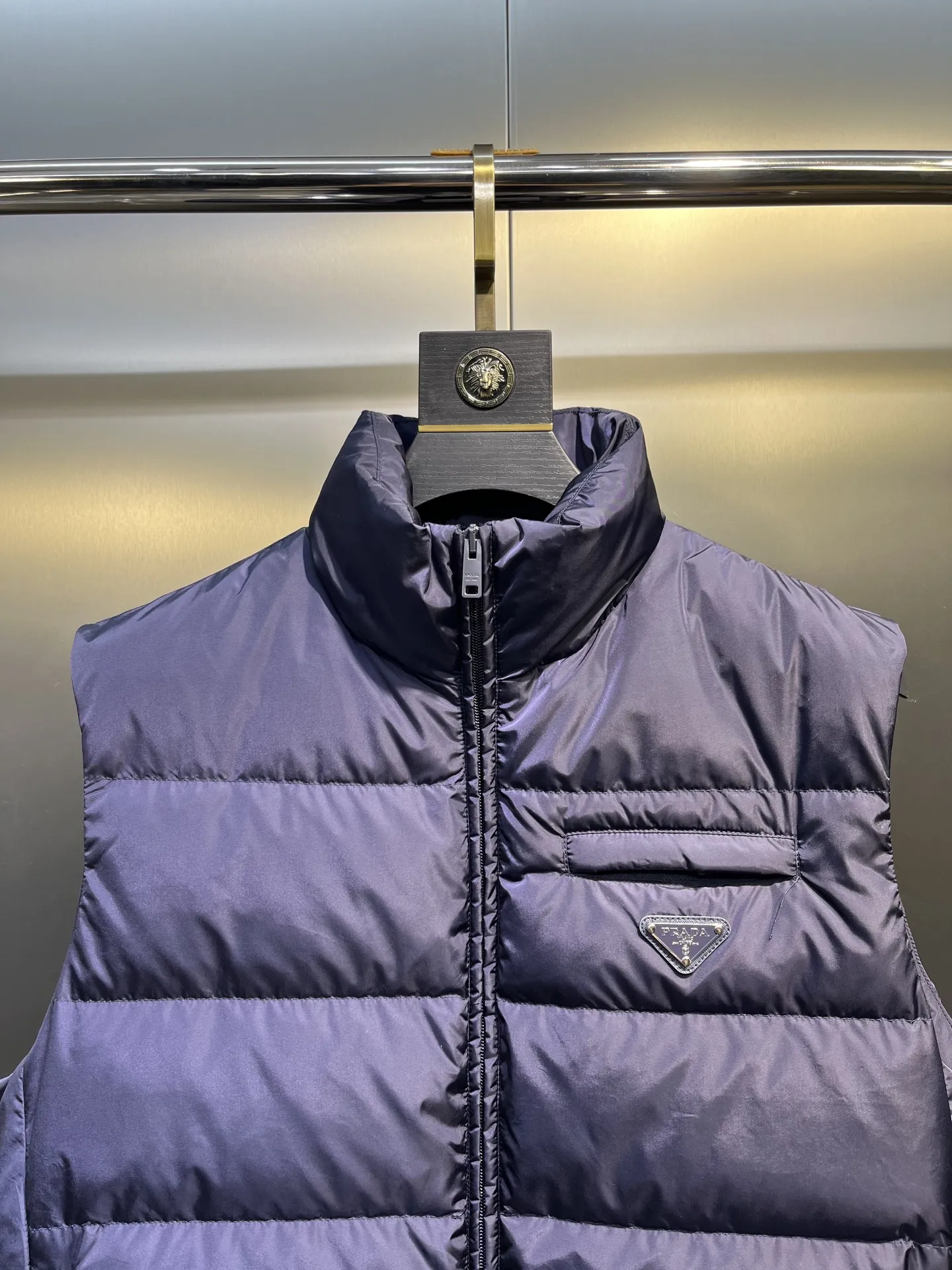 Prada Minimalist Down Vest Blue Stand Collar - Image 3