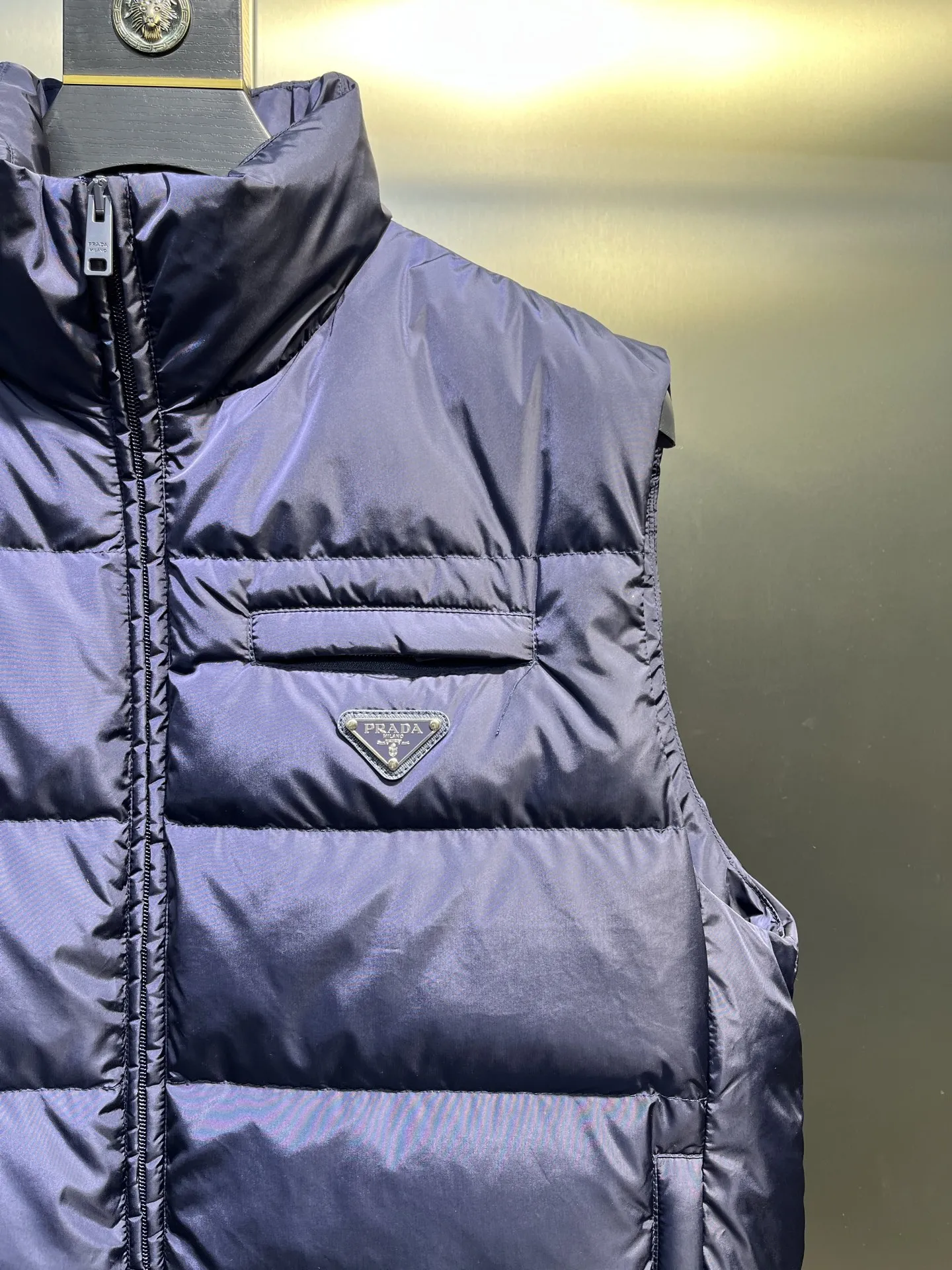 Prada Minimalist Down Vest Blue Stand Collar - Image 4