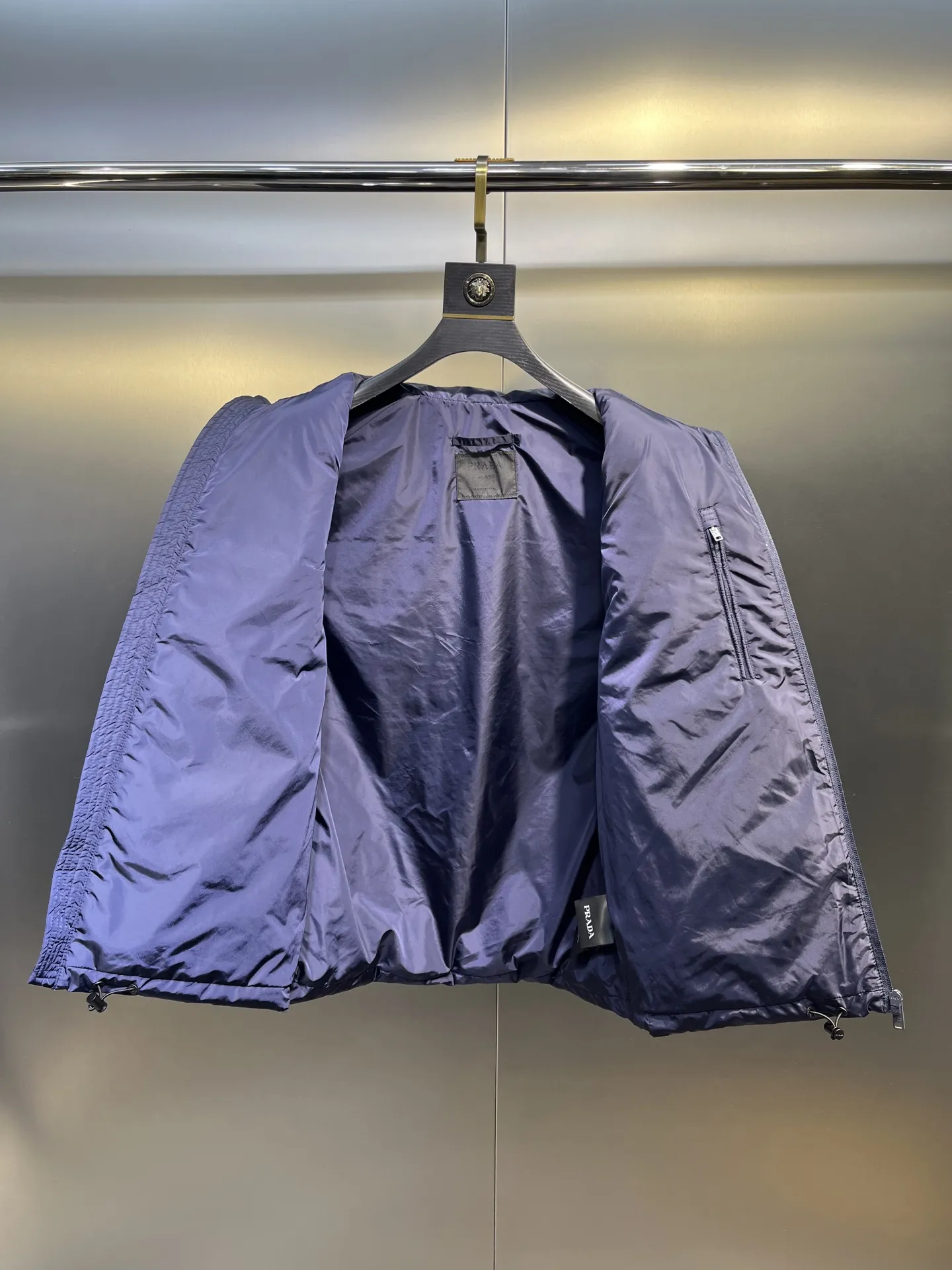Prada Minimalist Down Vest Blue Stand Collar - Image 9