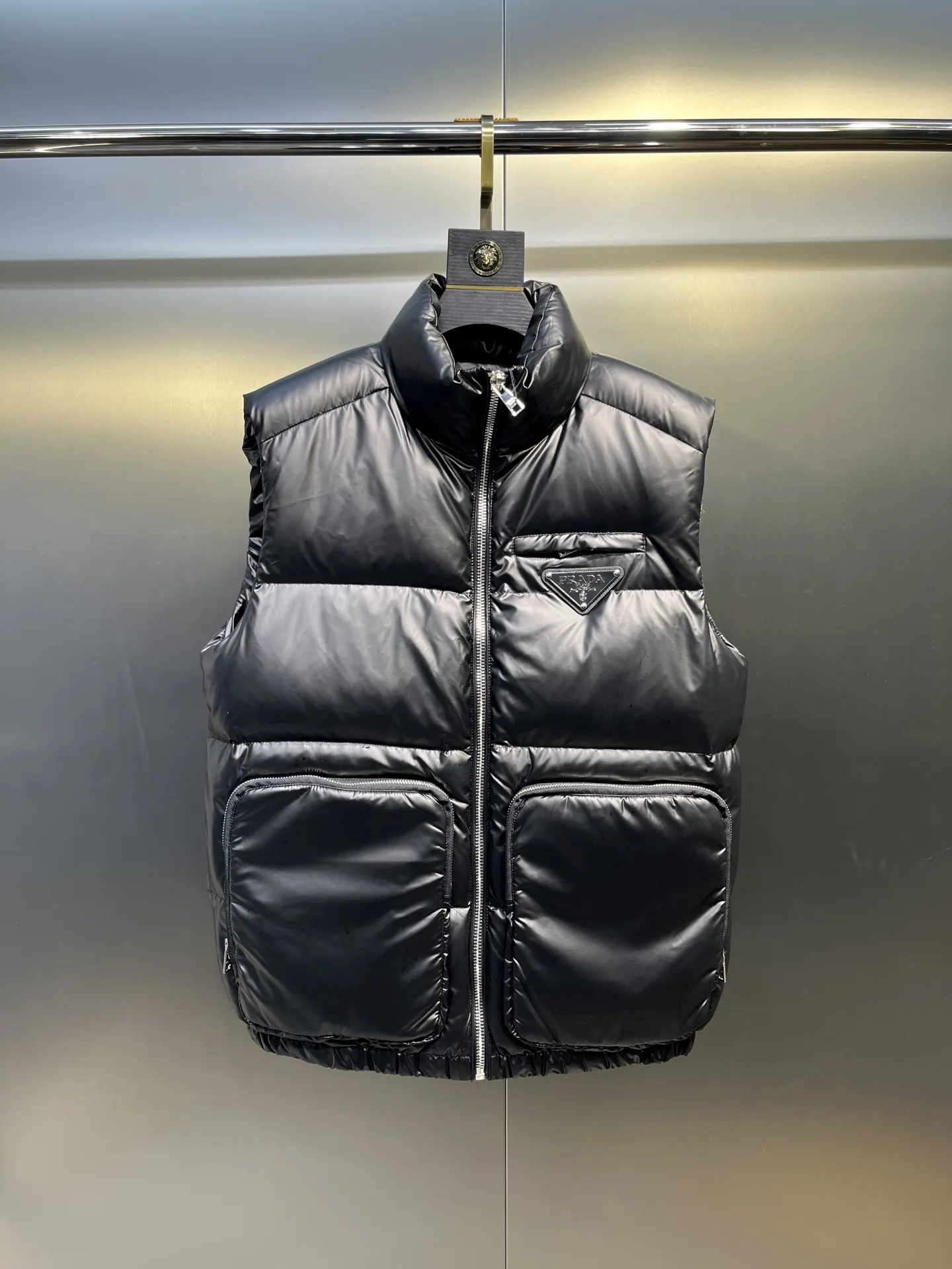 Prada Down Vest Black Logo Style