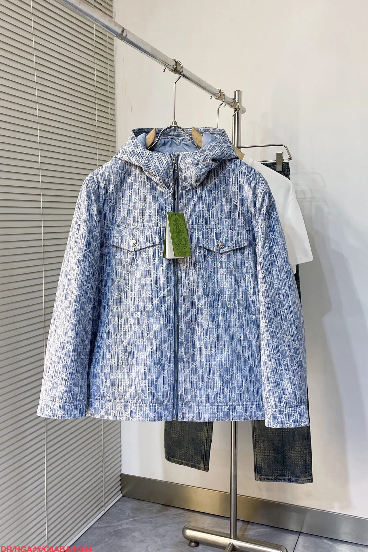 Gucci Jacquard Denim Down Jacket Blue Regular