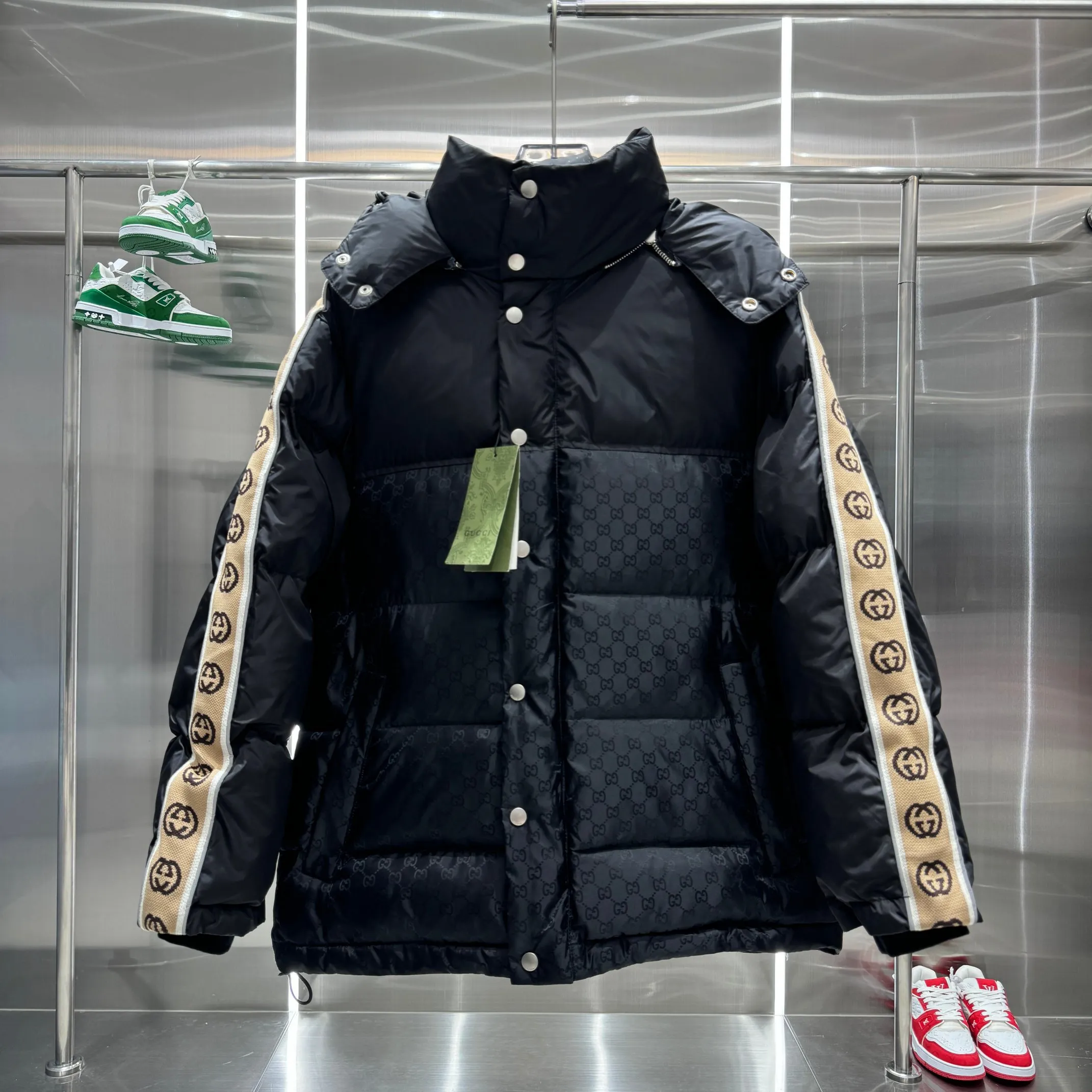 Gucci GG Down Jacket Black with Beige Trim