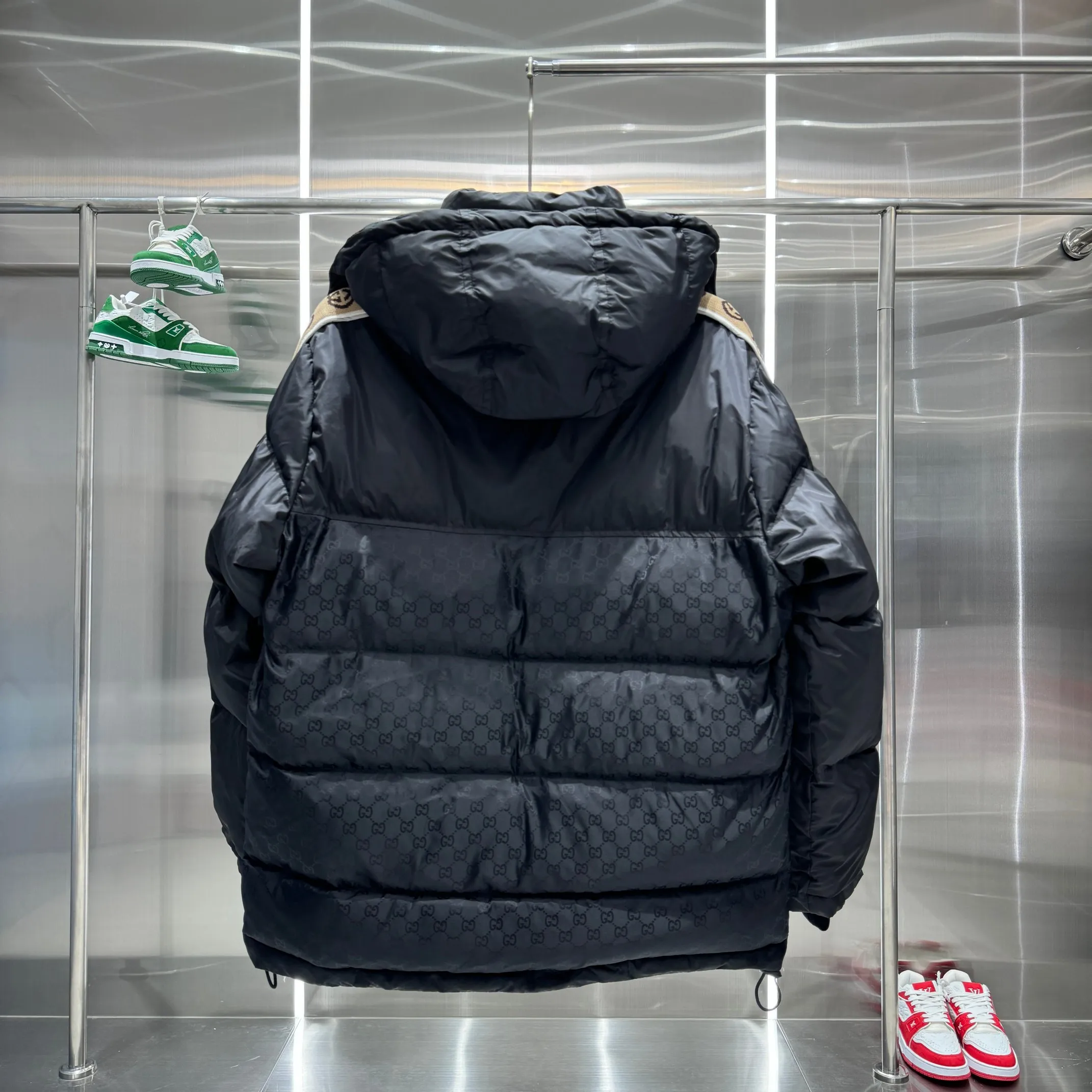 Gucci GG Down Jacket Black with Beige Trim - Image 3