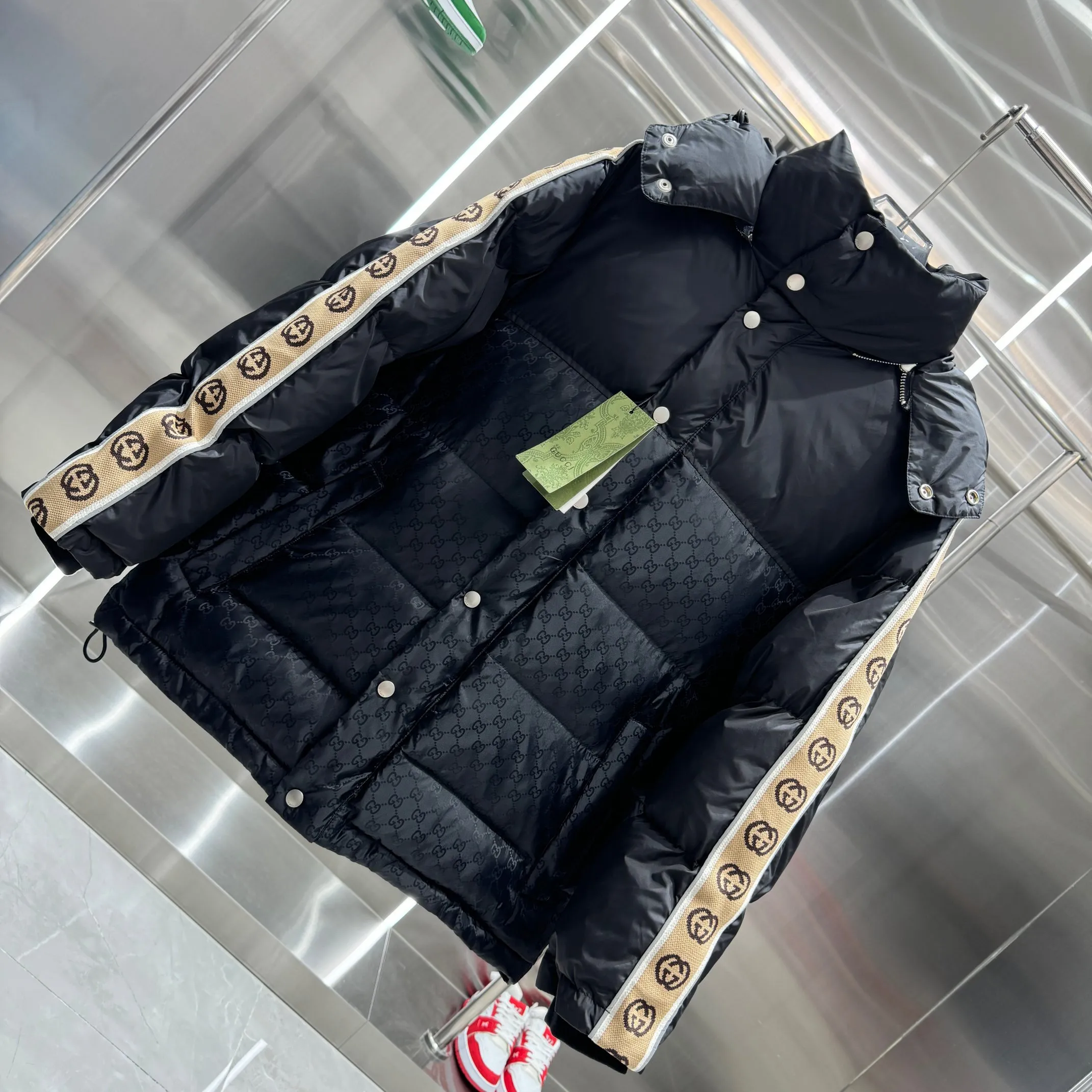 Gucci GG Down Jacket Black with Beige Trim - Image 4