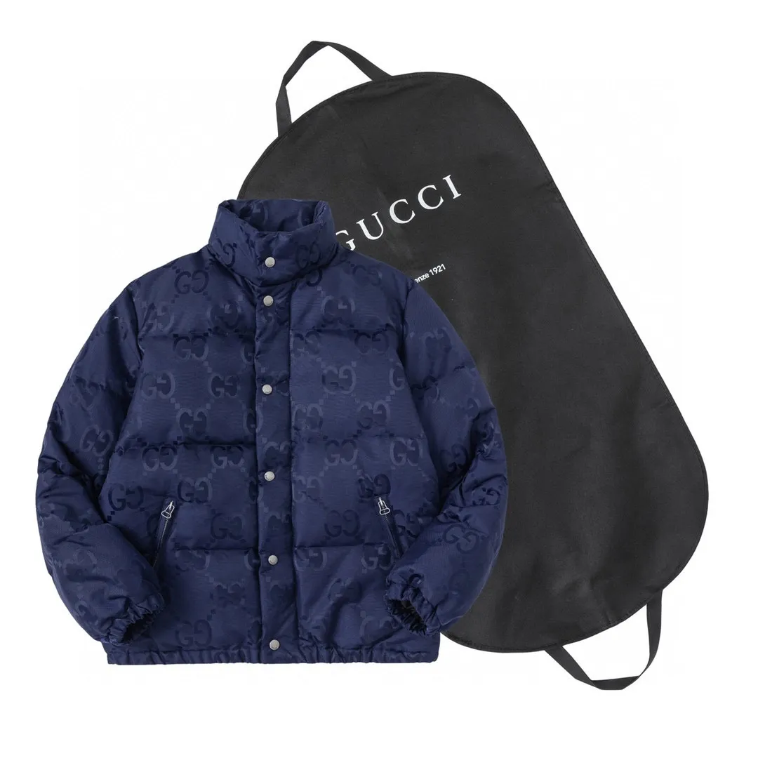 Gucci Logo Jacquard Down Jacket Blue