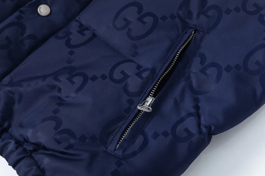 Gucci Logo Jacquard Down Jacket Blue - Image 8
