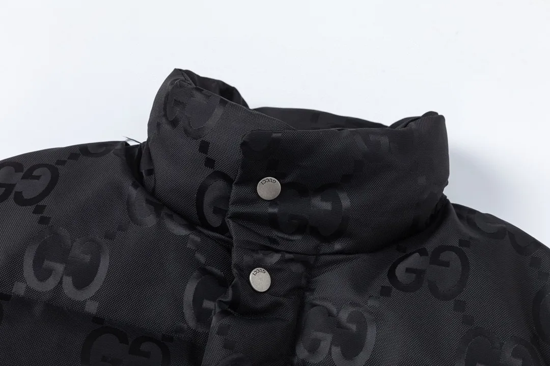 Gucci Monogram Down Jacket Black Snap Button - Image 4