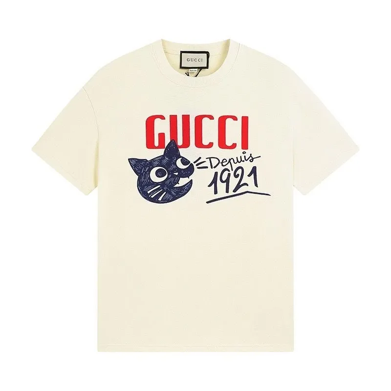 Gucci Denim 1921 Cat Print T-Shirt White