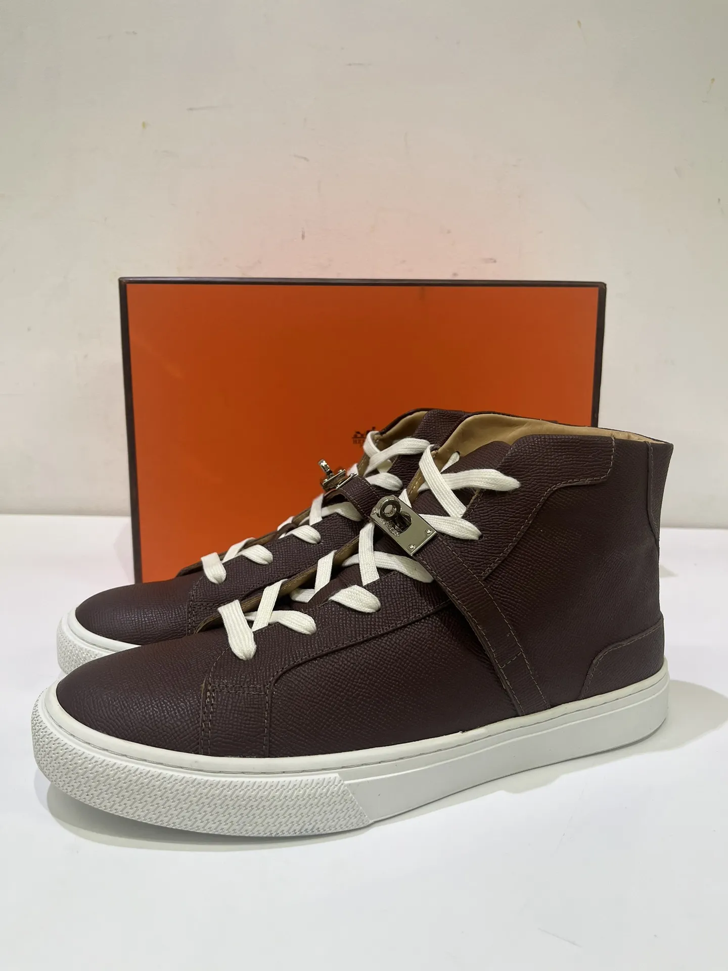 HERMES 45 Series High Top Sneakers Brown