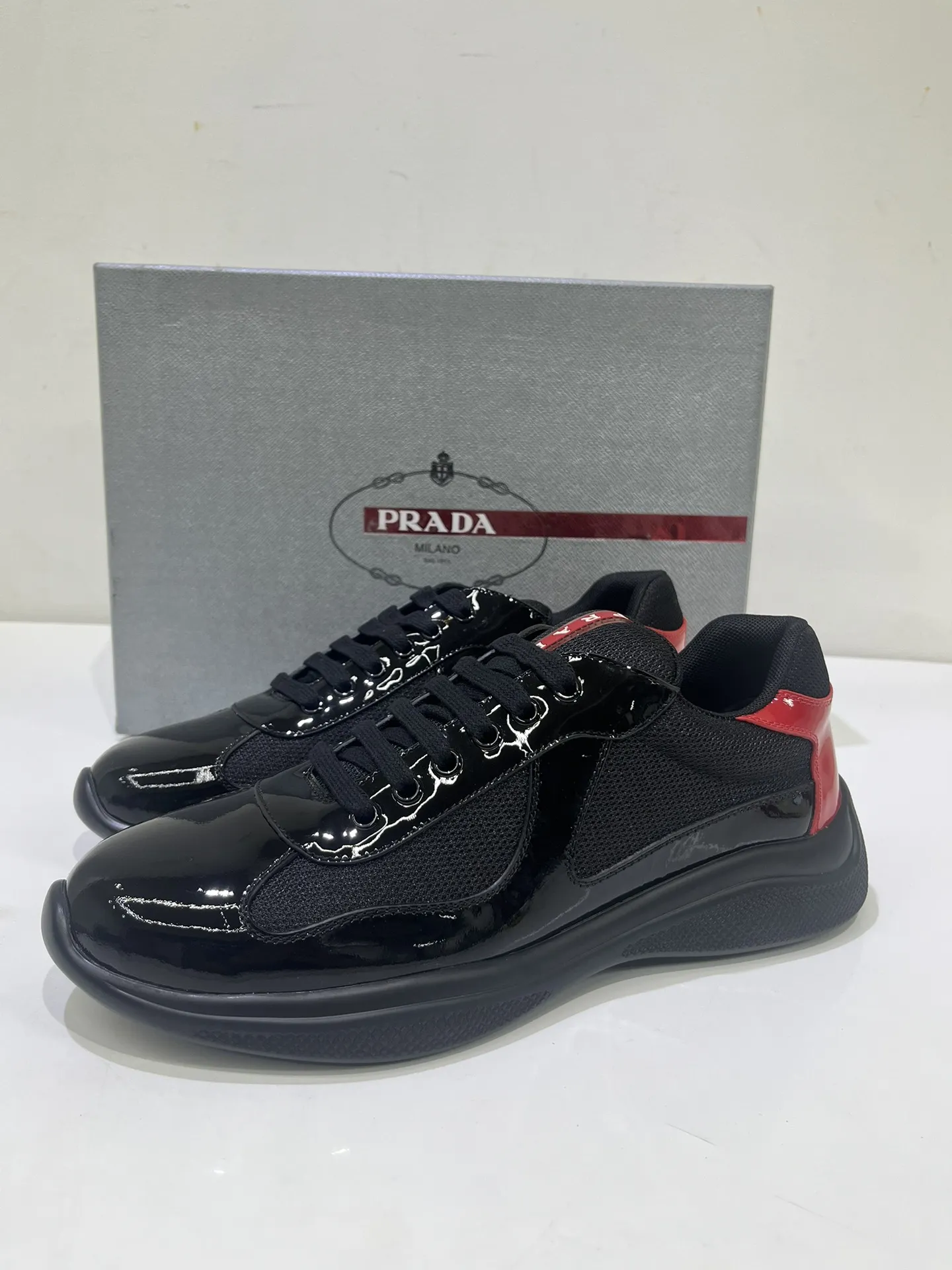 PRADA America's Cup Sneakers Black Red Low
