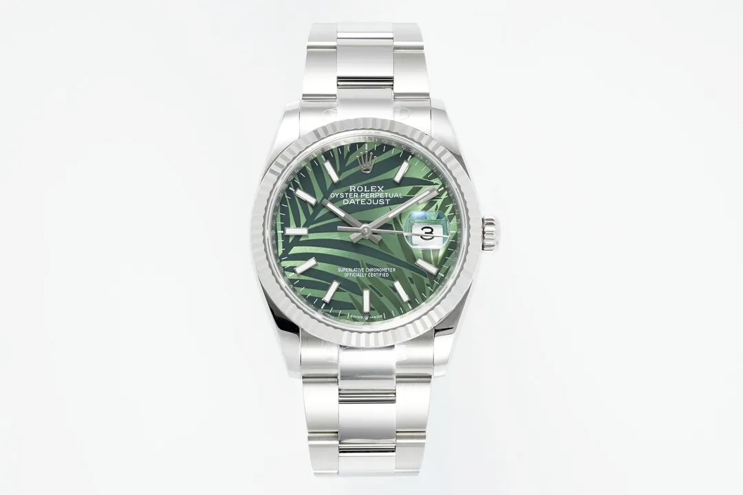 VS Factory Rolex Datejust 36mm Green Palm Leaf Motif Dial Stainless Steel Oyster Bracelet Watch