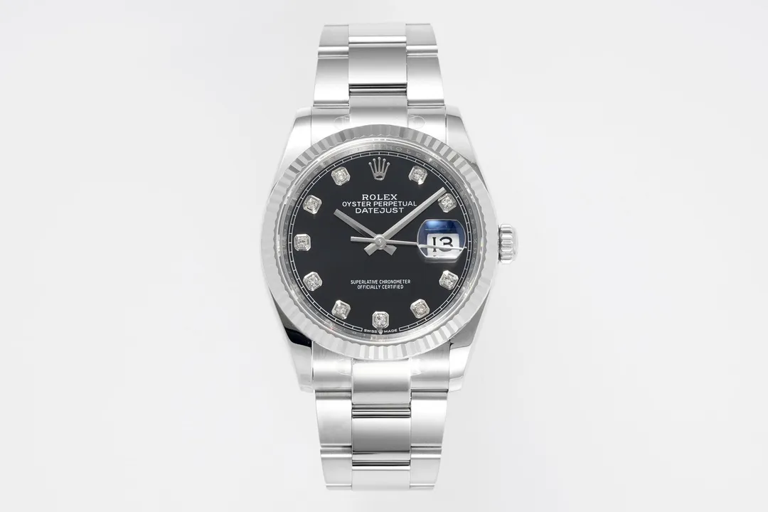 VS Factory Rolex Datejust 36mm Black Dial Diamond Hour Markers Stainless Steel Automatic Men's Watch