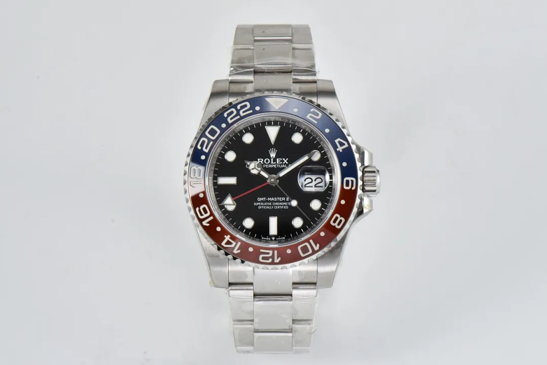 AR Factory Rolex GMT-Master II Pepsi Blue Red Ceramic Bezel Black Dial Stainless Automatic Watch