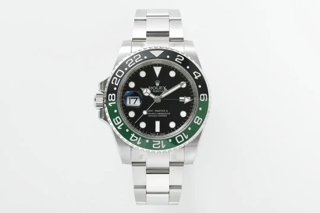 VS Factory Super Clone Rolex GMT-Master II 40mm Stainless Steel Super Clone Watch with Green and Black Ceramic Bezel, Black