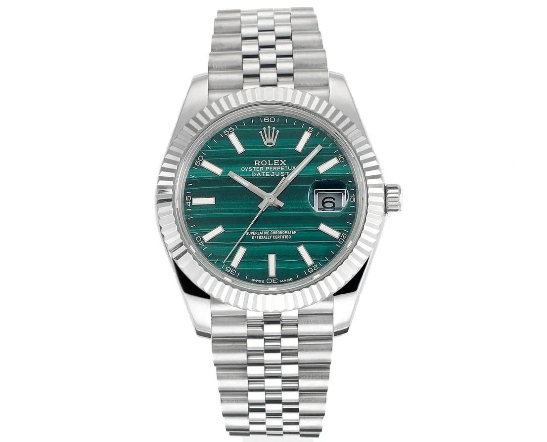 VS Factory Rolex Datejust 41mm Green Striped Dial Fluted Bezel Jubilee Bracelet Stainless Steel Watch
