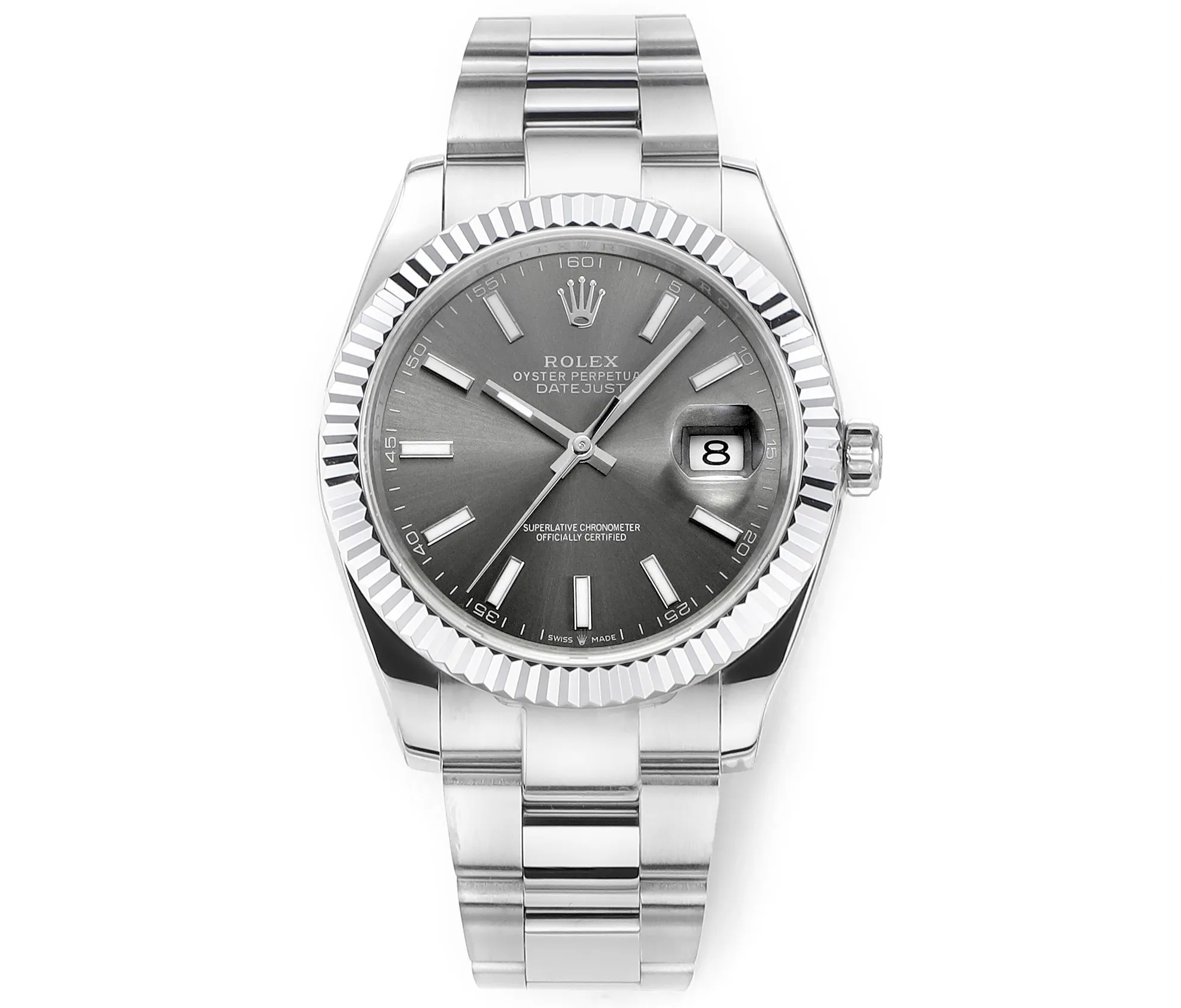 AR Factory Rolex Datejust 41 Grey Dial Fluted Bezel Stainless Steel Oyster Bracelet Men's Luxury Watch
