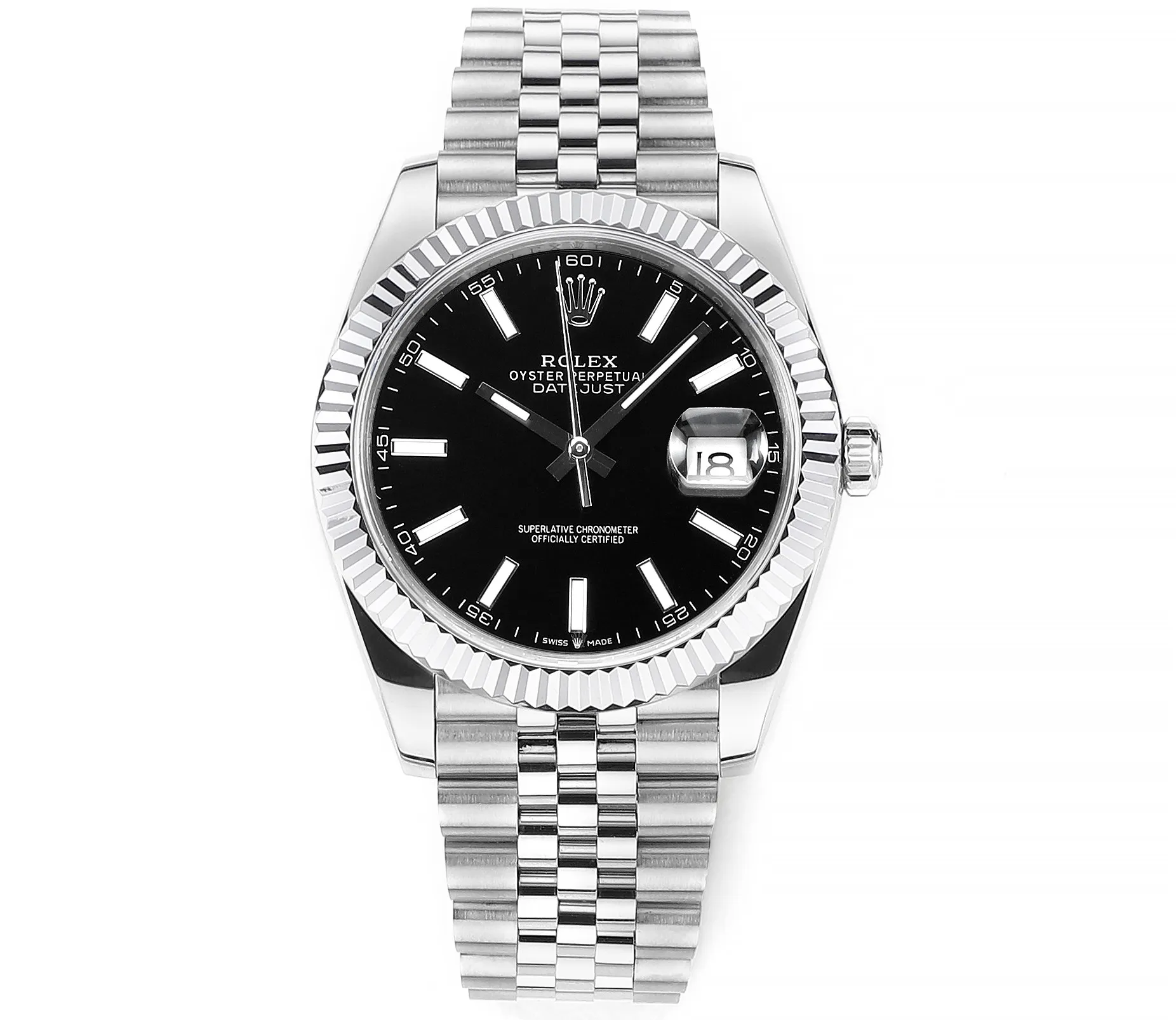 AR Factory Rolex Datejust 41mm Stainless Steel Fluted Bezel Black Dial Jubilee Bracelet Men's Luxury Watch
