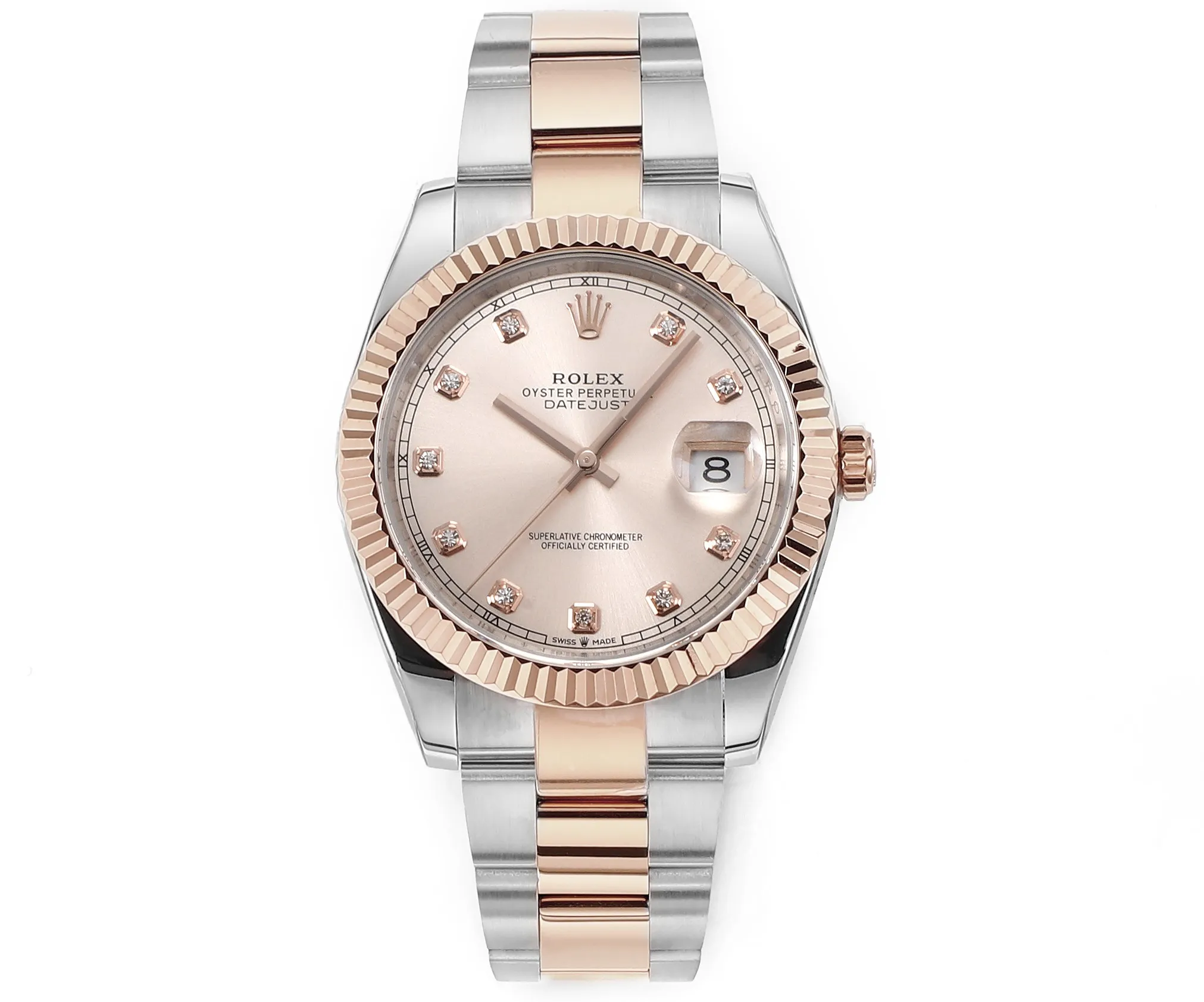 AR Factory Rolex Datejust 41 Pink Diamond Dial Fluted Bezel Everose Rolesor Oyster Bracelet Automatic Men's Watch
