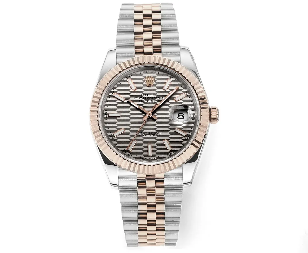 AR Factory Rolex Datejust 41mm Two-Tone Stainless Steel and Everose Gold Watch with Grey Textured Dial and Jubilee Bracelet