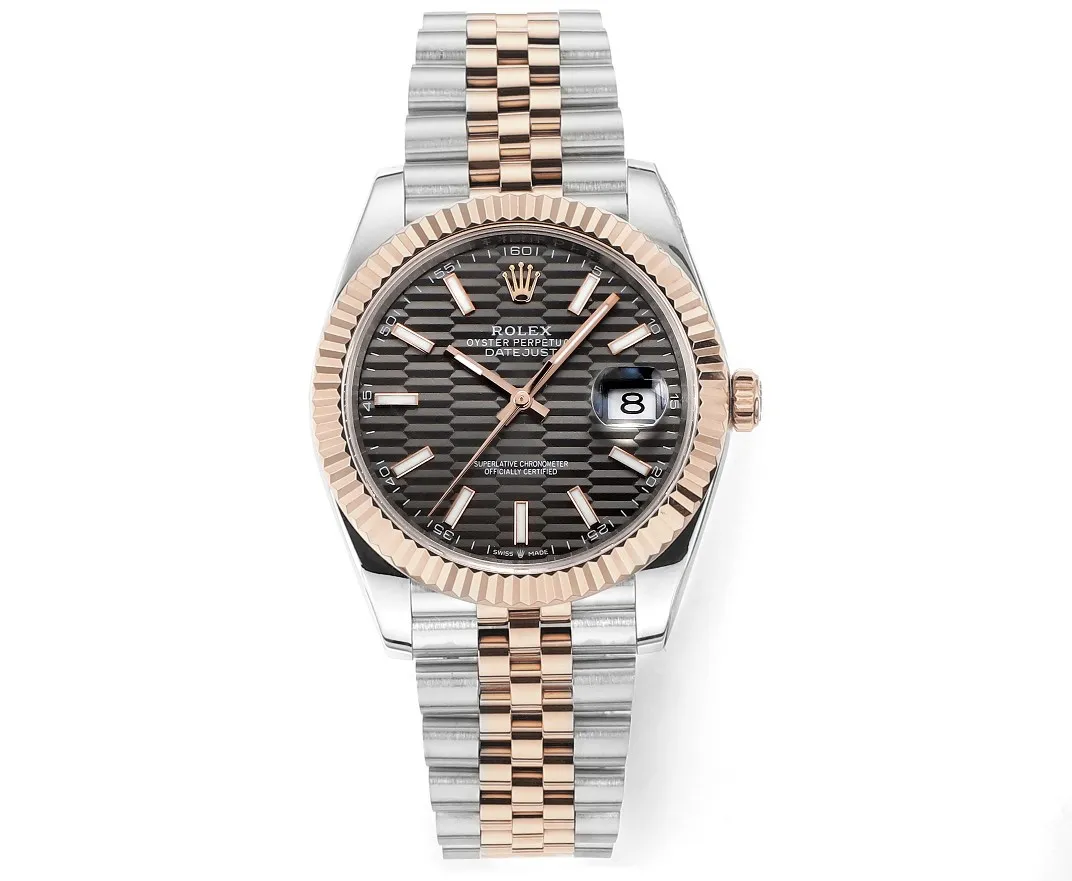 AR Factory Rolex Datejust 41mm Two-Tone Stainless Steel and Rose Gold Jubilee Bracelet with Fluted Bezel and Slate Gray Striped Dial Men's Watch