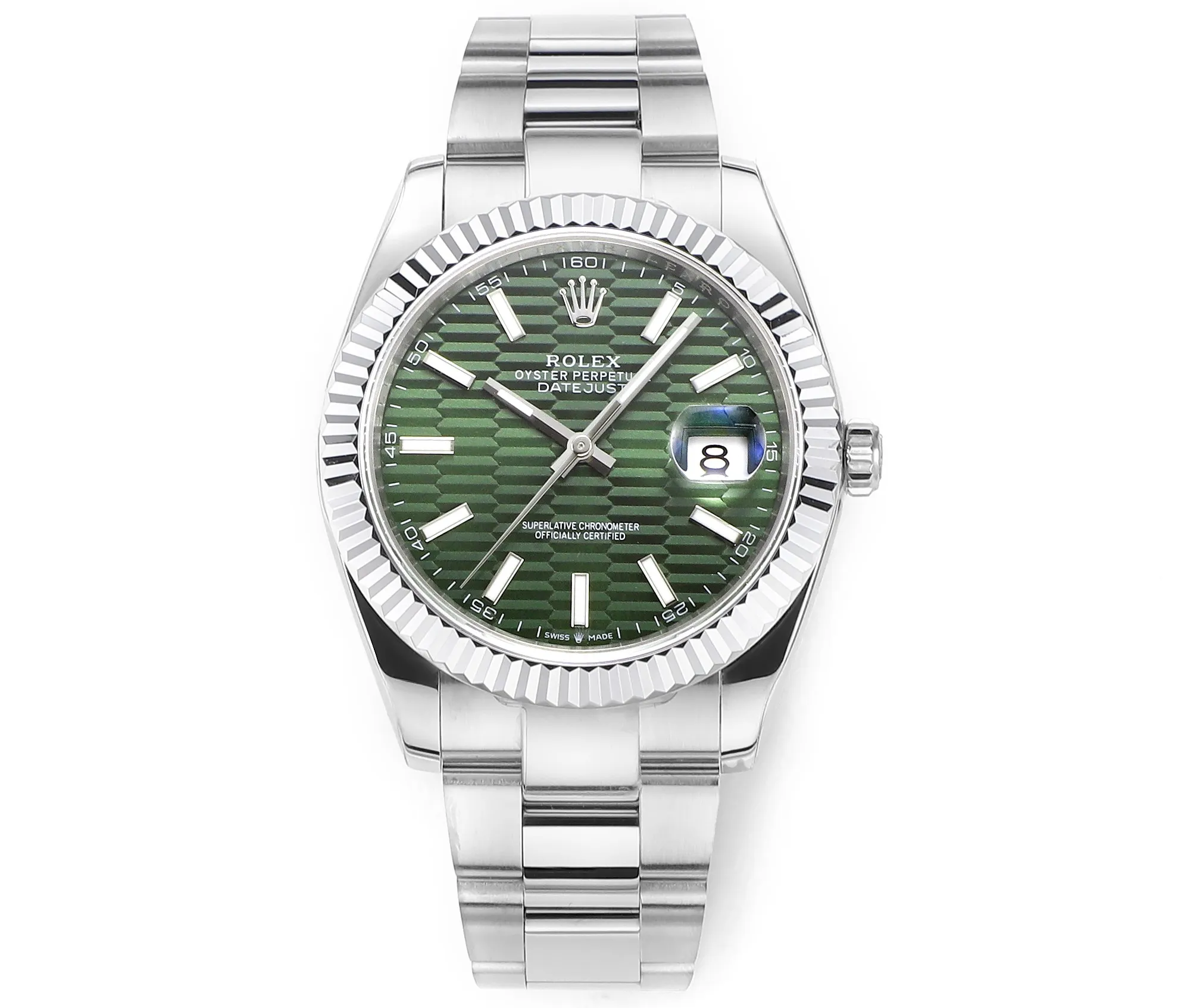 AR Factory Rolex Datejust 41mm Stainless Steel Green Dial Fluted Bezel Oyster Bracelet Automatic Men's Watch