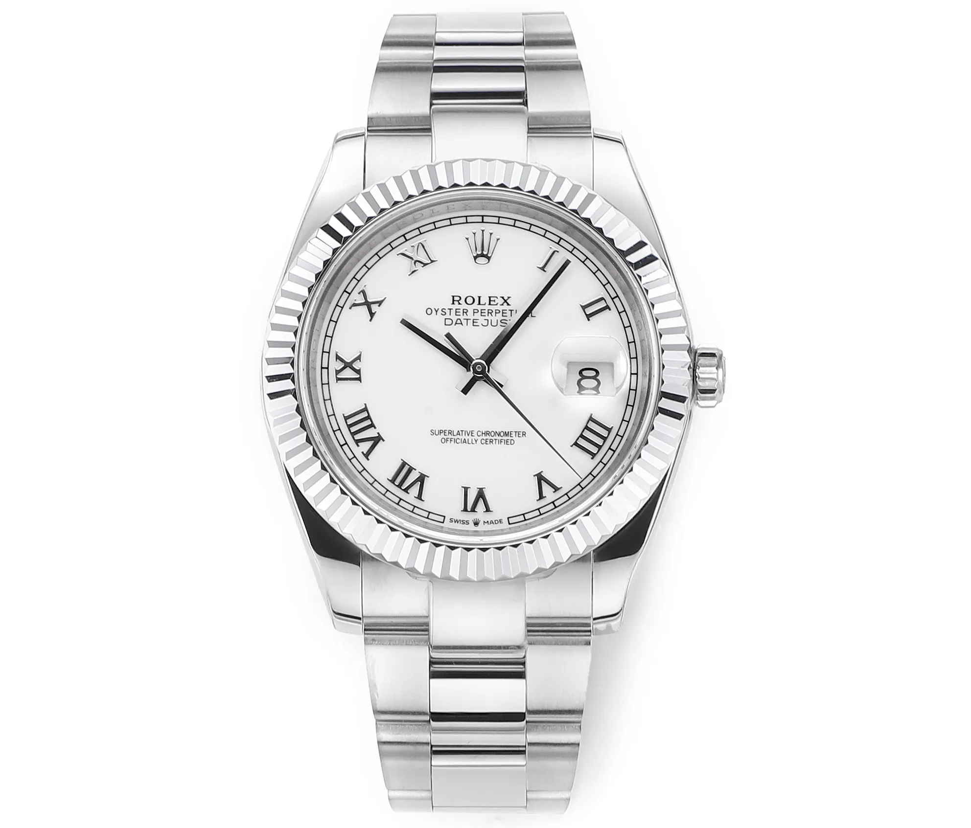 AR Factory Rolex Datejust 41 White Roman Dial Fluted Bezel Oystersteel Automatic Men's Watch