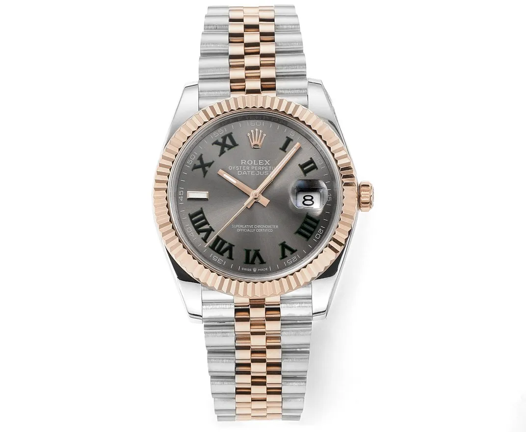 AR Factory Rolex Datejust 41mm Slate Gray Dial Roman Numerals Two-Tone Rose Gold and Stainless Steel Jubilee Bracelet Fluted Bezel Automatic Men's Watch