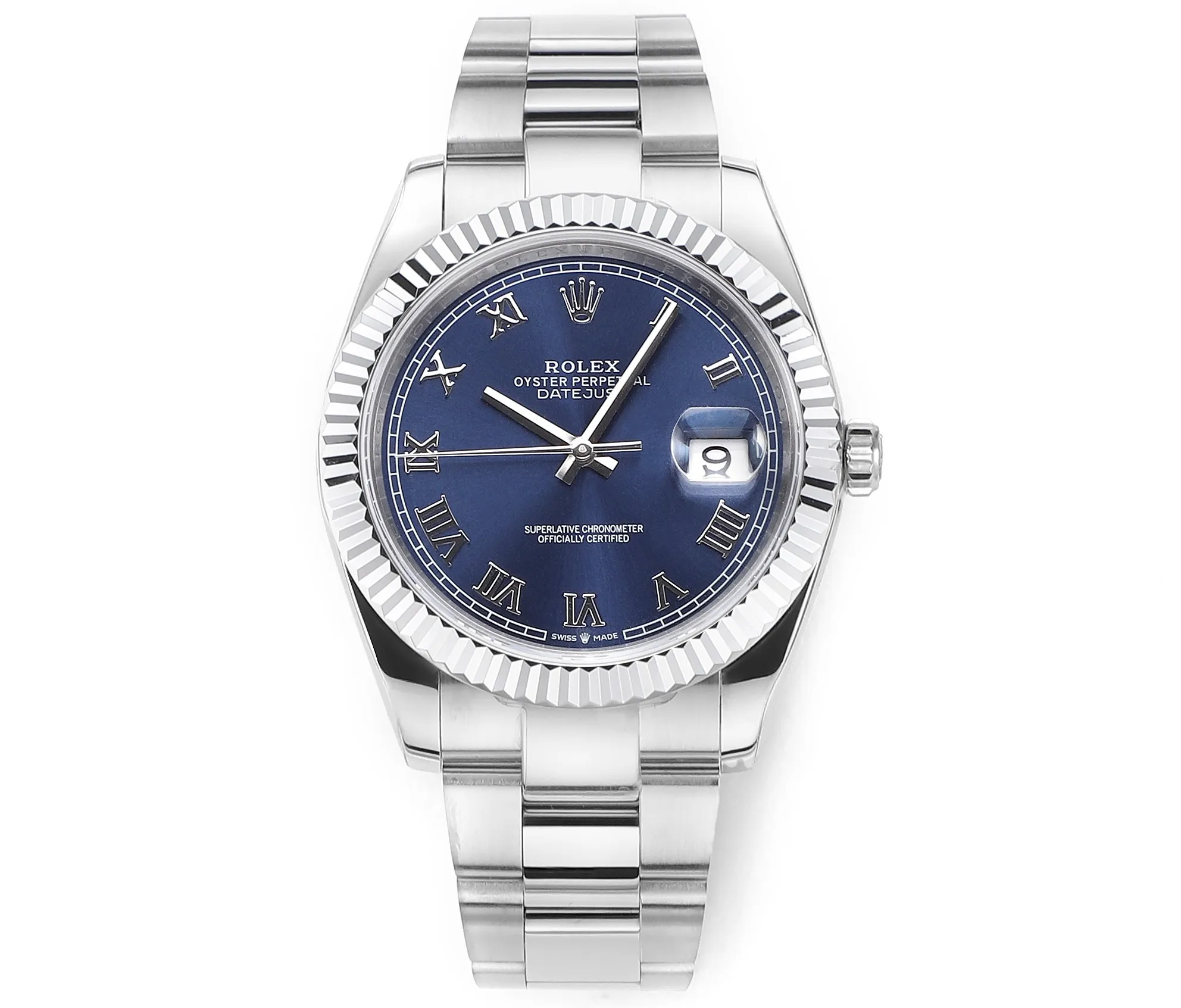 AR Factory Rolex Datejust 41 Blue Roman Dial Fluted Bezel Oystersteel Automatic Men's Watch