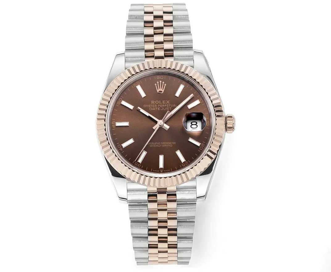 AR Factory Rolex Datejust 41mm Two-Tone Rose Gold and Steel Fluted Bezel Chocolate Brown Dial Jubilee Bracelet Automatic Men's Watch