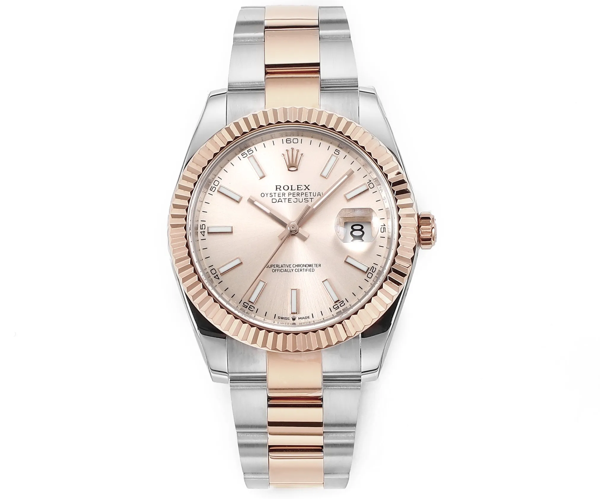 AR Factory Rolex Datejust 41mm Two-Tone Rose Gold and Stainless Steel Pink Dial Fluted Bezel Automatic Men's Watch