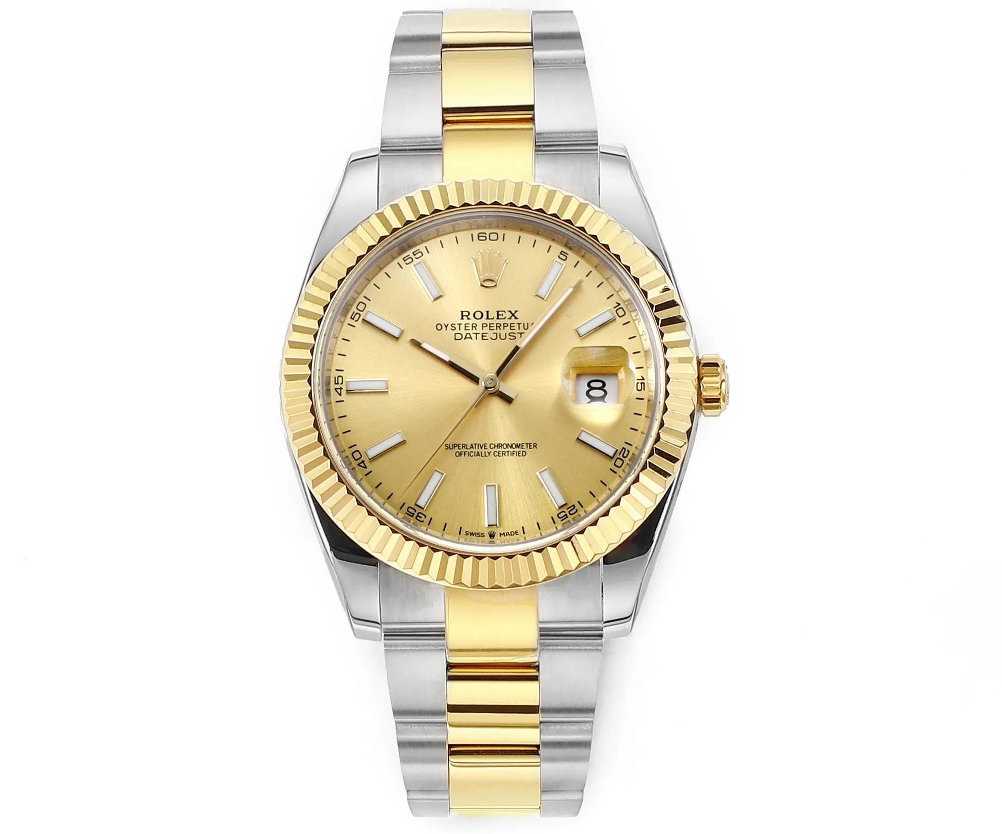 AR Factory Rolex Datejust 41mm Two-Tone Stainless Steel and Yellow Gold Fluted Bezel Champagne Dial Automatic Men's Watch