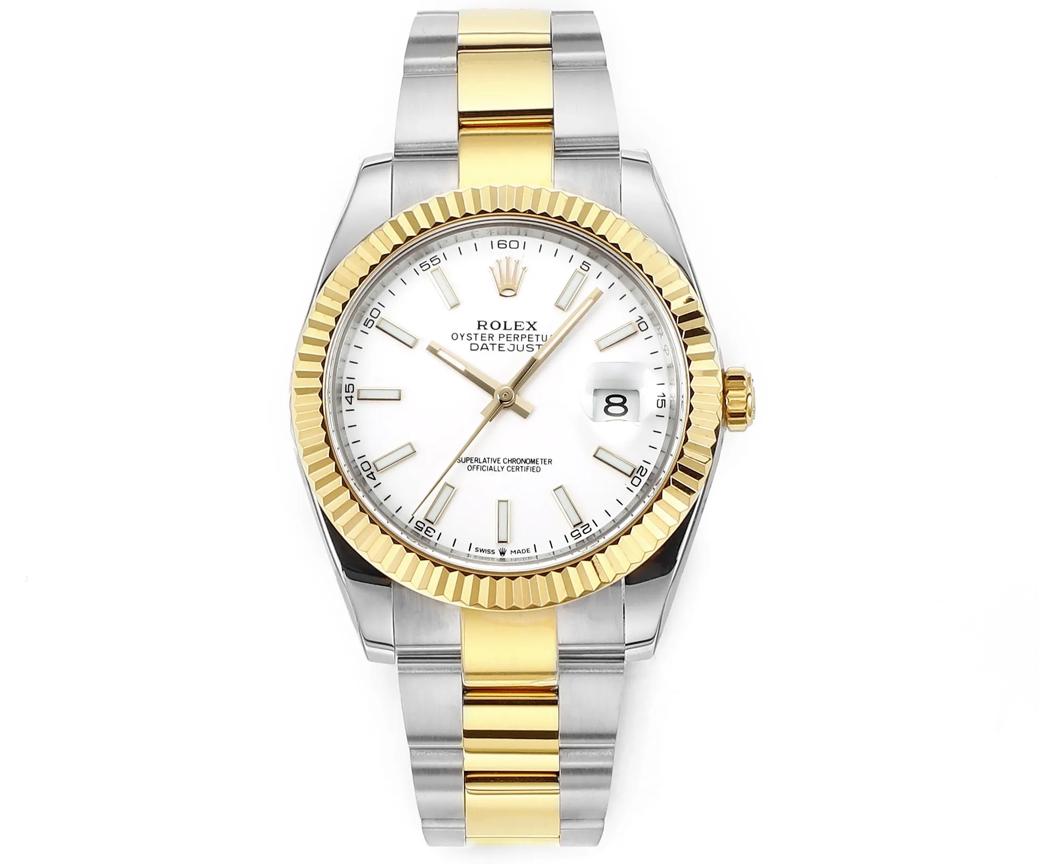 AR Factory Rolex Datejust 41mm Two-Tone Stainless Steel and Yellow Gold Fluted Bezel White Dial Oyster Bracelet Automatic Men's Watch