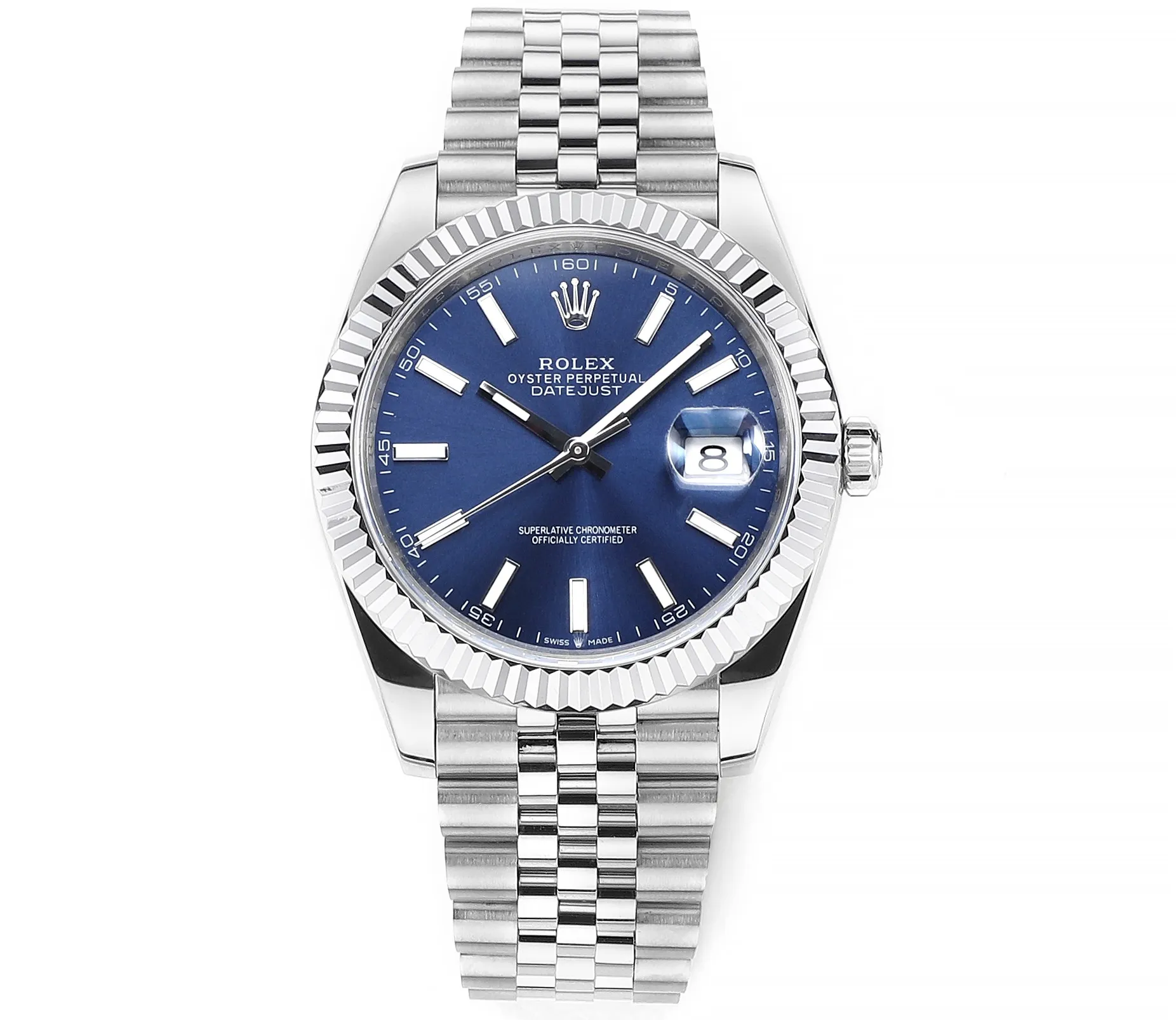AR Factory Rolex Datejust 41mm Blue Dial Fluted Bezel Stainless Steel Jubilee Bracelet Men's Watch