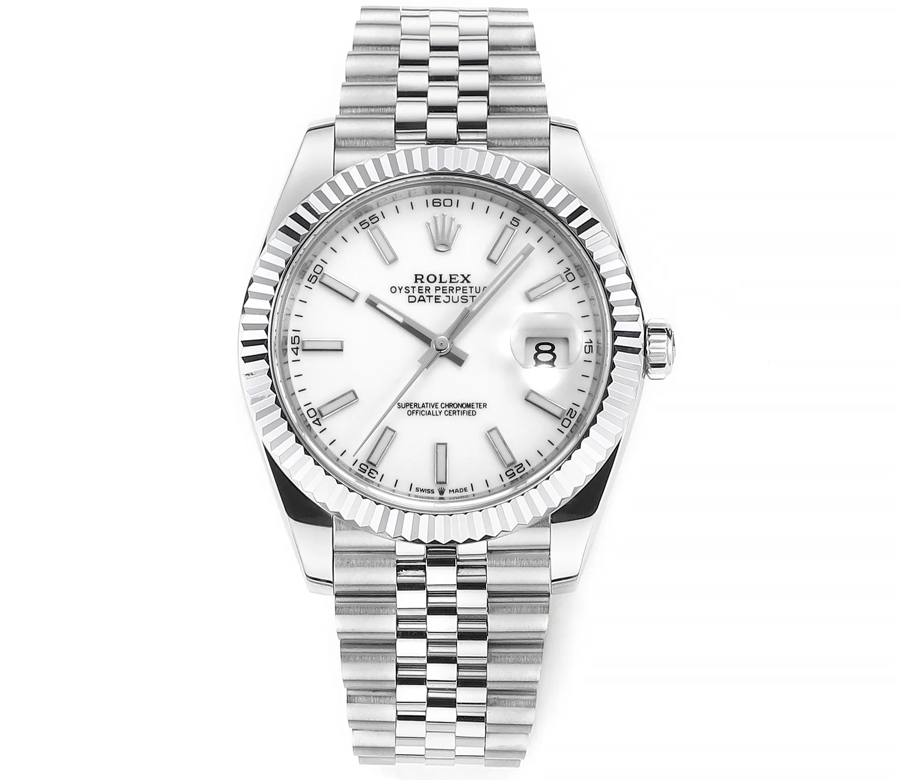AR Factory Rolex Datejust 41mm Stainless Steel White Dial Fluted Bezel Jubilee Bracelet Luxury Watch