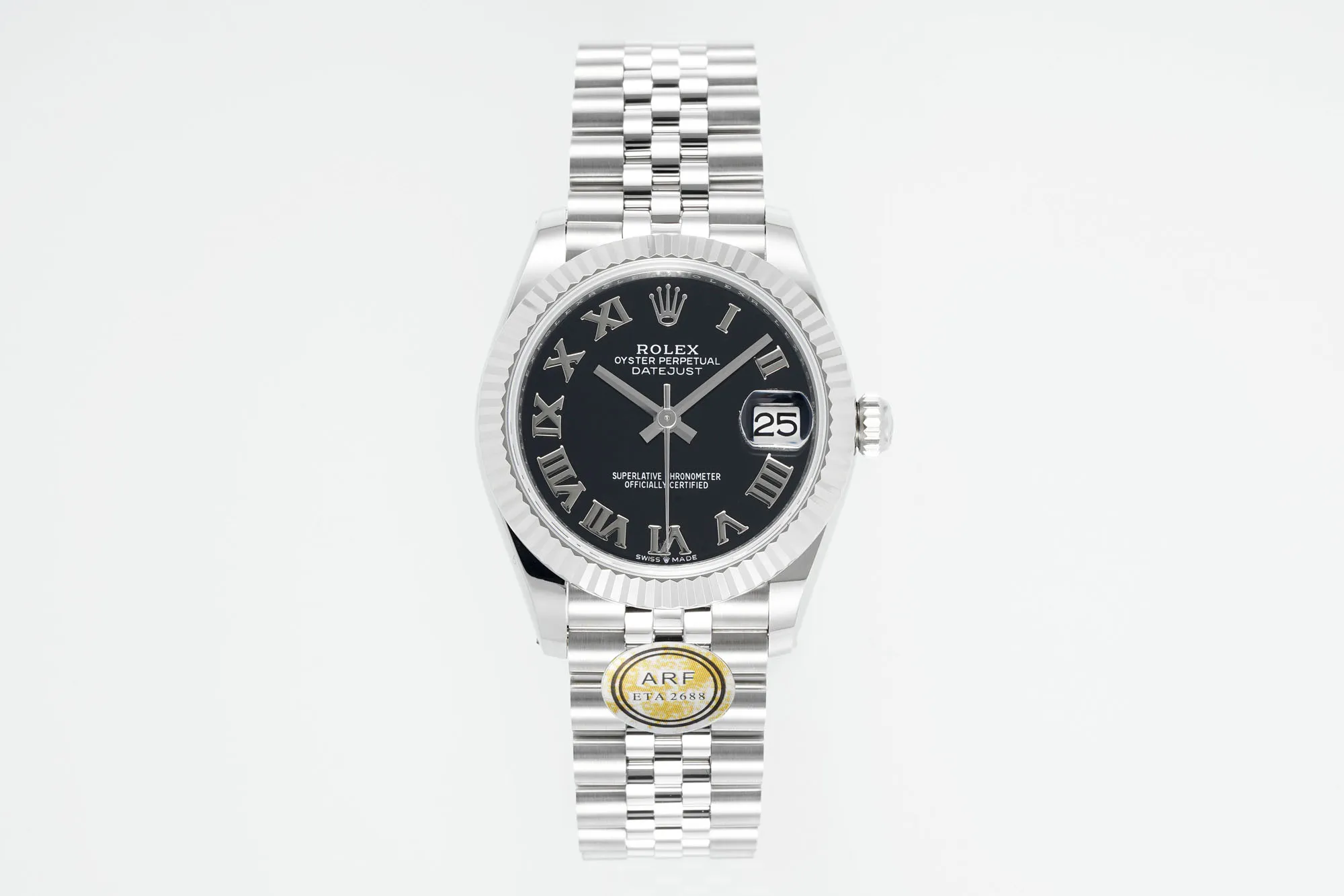 AR Factory Rolex Datejust 31mm Stainless Steel Watch with Black Roman Numeral Dial and Jubilee Bracelet