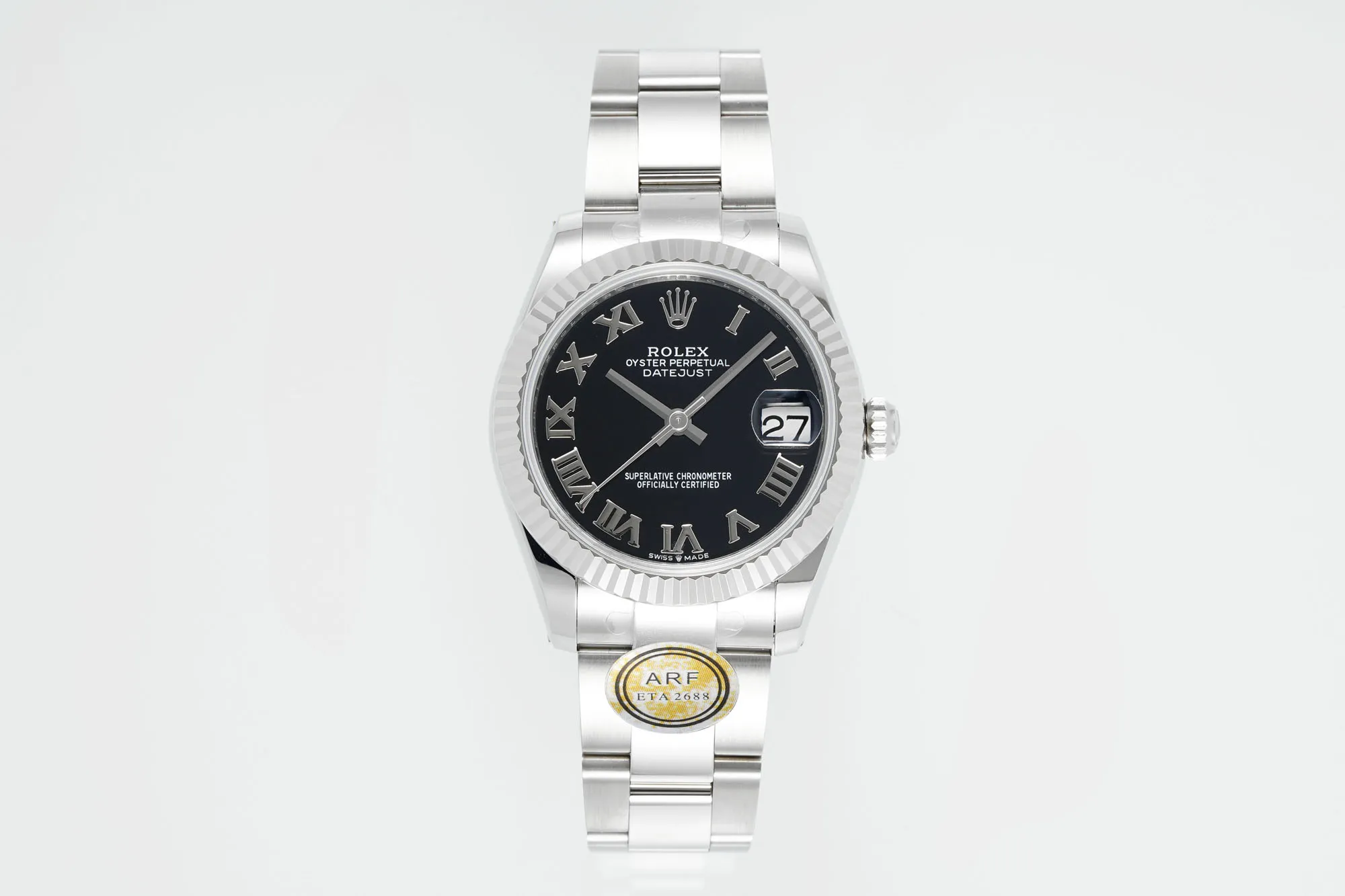 AR Factory Rolex Datejust Stainless Steel Black Dial Roman Numerals Fluted Bezel Automatic Men's Watch