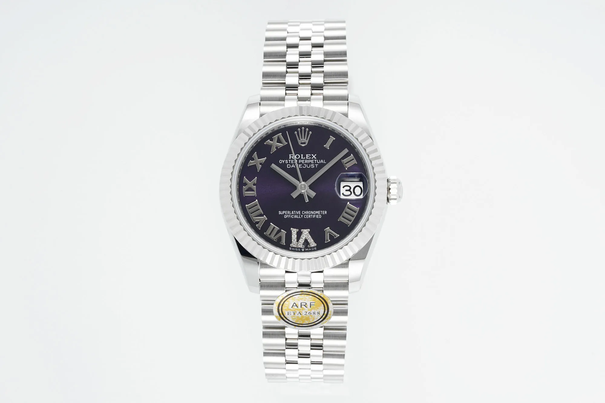 AR Factory Rolex Datejust Purple Dial Roman Numerals Stainless Steel Jubilee Bracelet Women's Luxury Watch