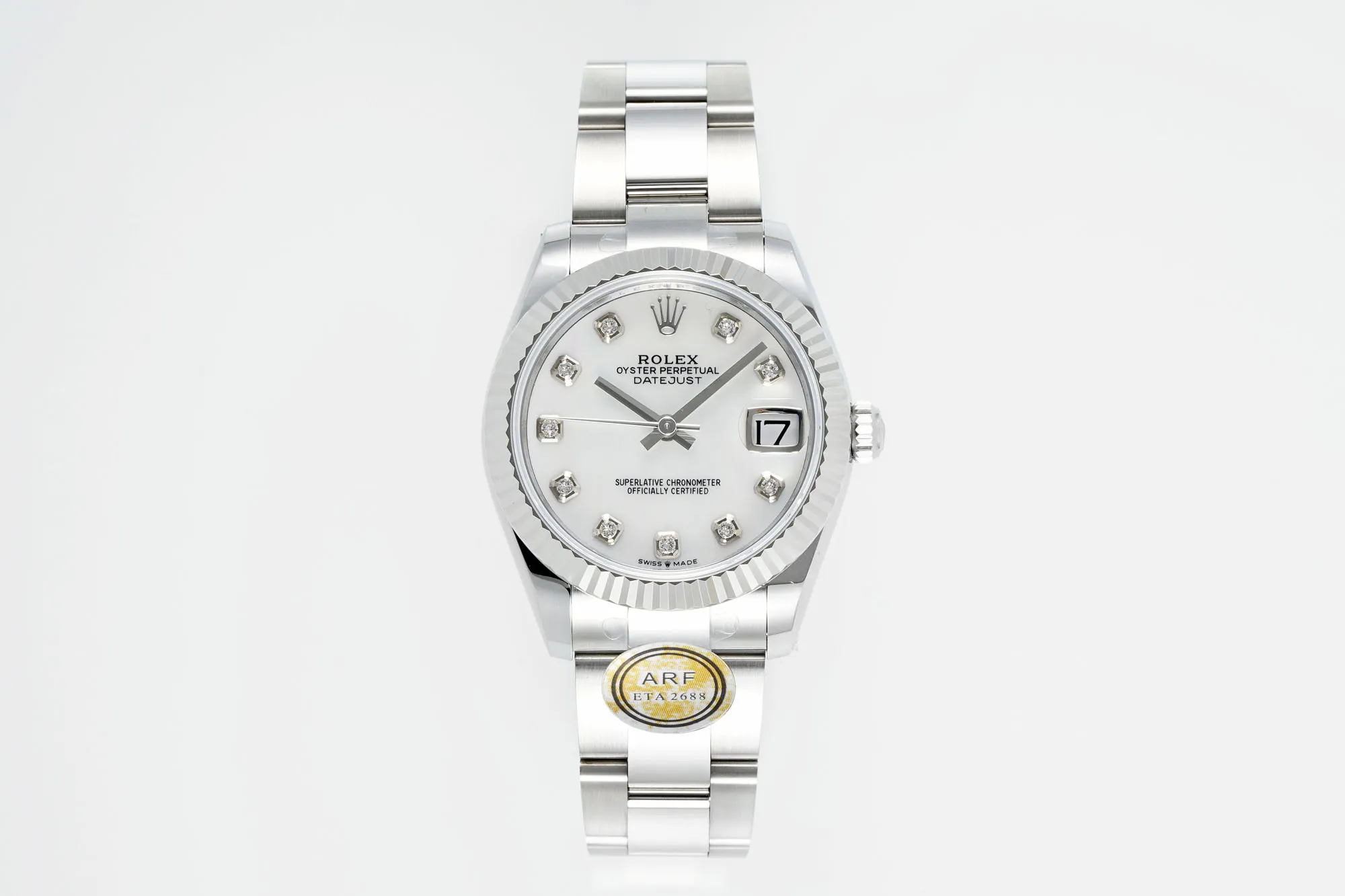 AR Factory Rolex Lady-Datejust 31mm White Dial Diamond Bezel Stainless Steel Oyster Bracelet Women's Watch