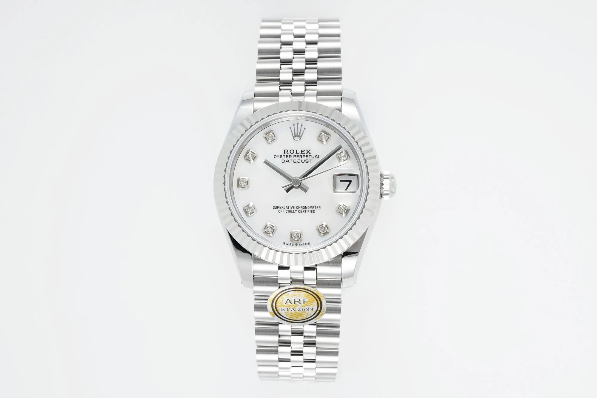 AR Factory Rolex Datejust 31mm White Dial Diamond Bezel Jubilee Bracelet Stainless Steel Ladies Watch
