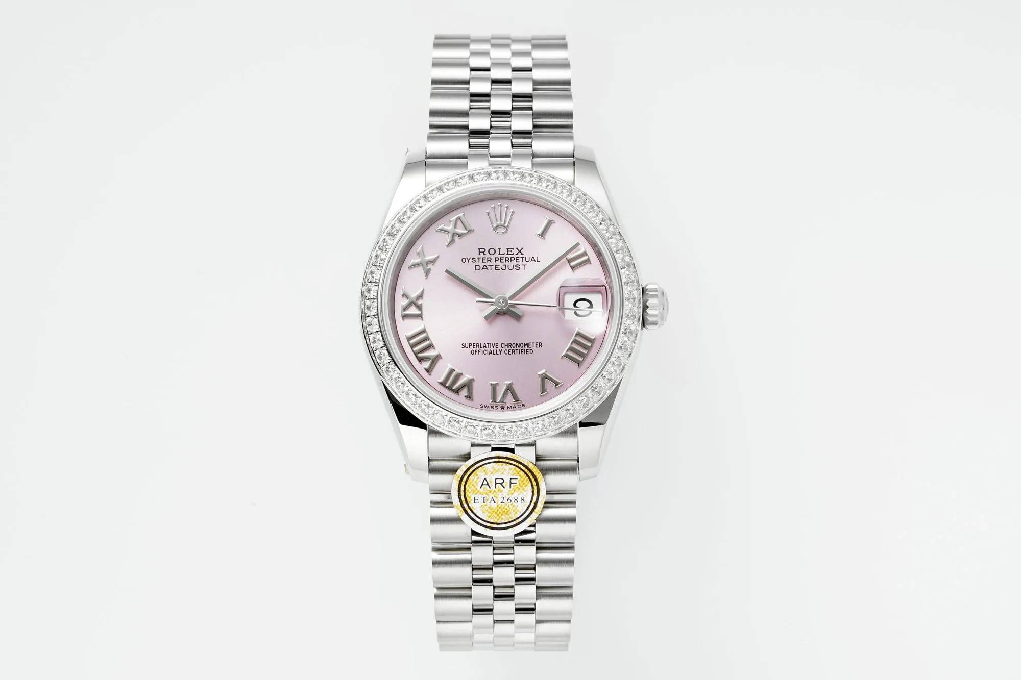 AR Factory Rolex Lady-Datejust 31mm Pink Dial Diamond Bezel Roman Numerals Stainless Steel Jubilee Bracelet Women's Watch