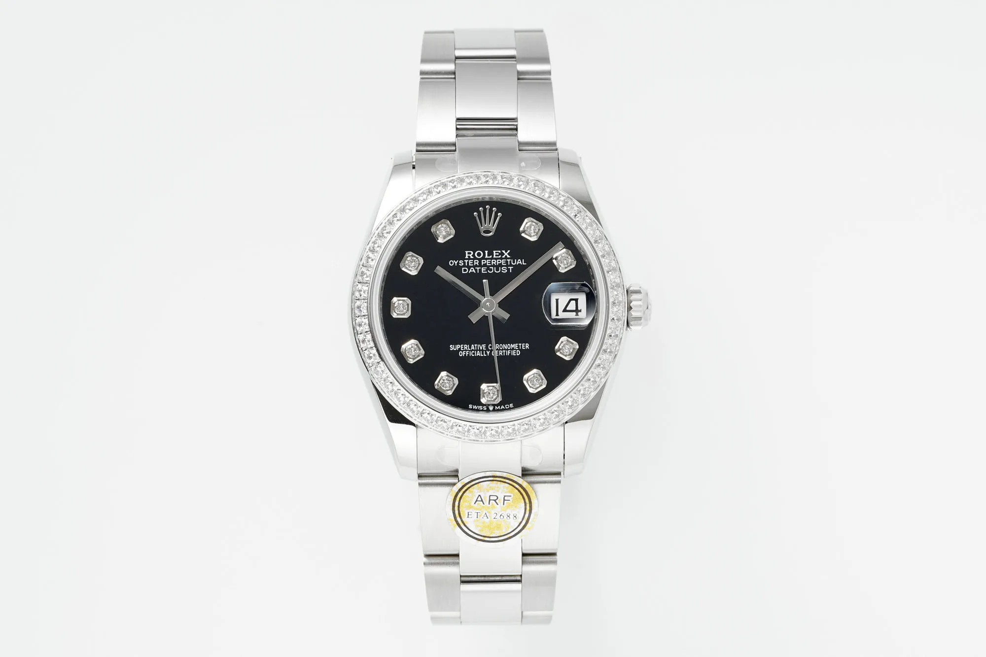 AR Factory Rolex Datejust 31mm Black Dial Diamond Bezel Stainless Steel Oyster Bracelet Automatic Women's Watch