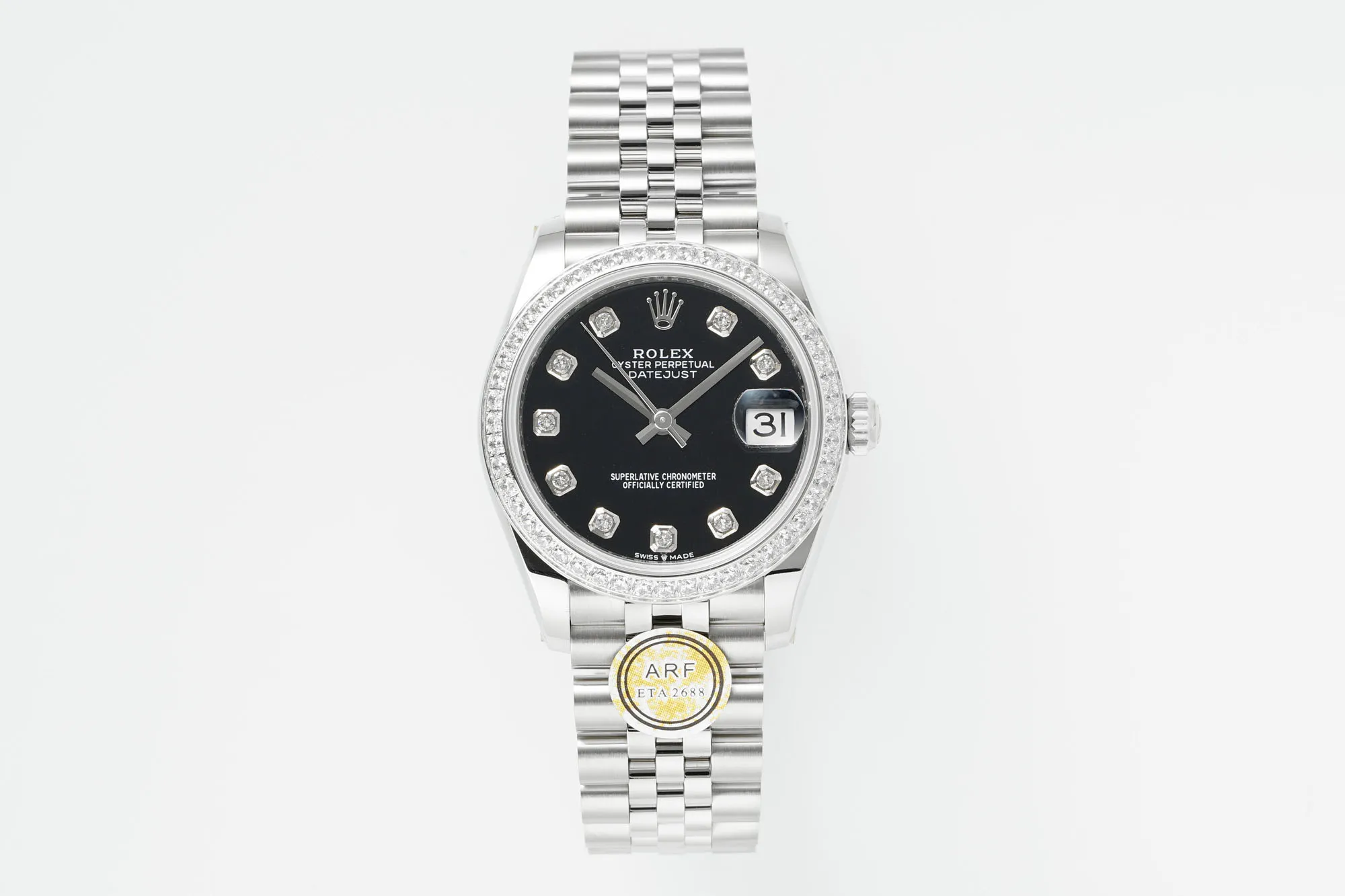 AR Factory Rolex Datejust 31mm Black Diamond Dial with Diamond Bezel Stainless Steel Jubilee Bracelet Women's Luxury Watch