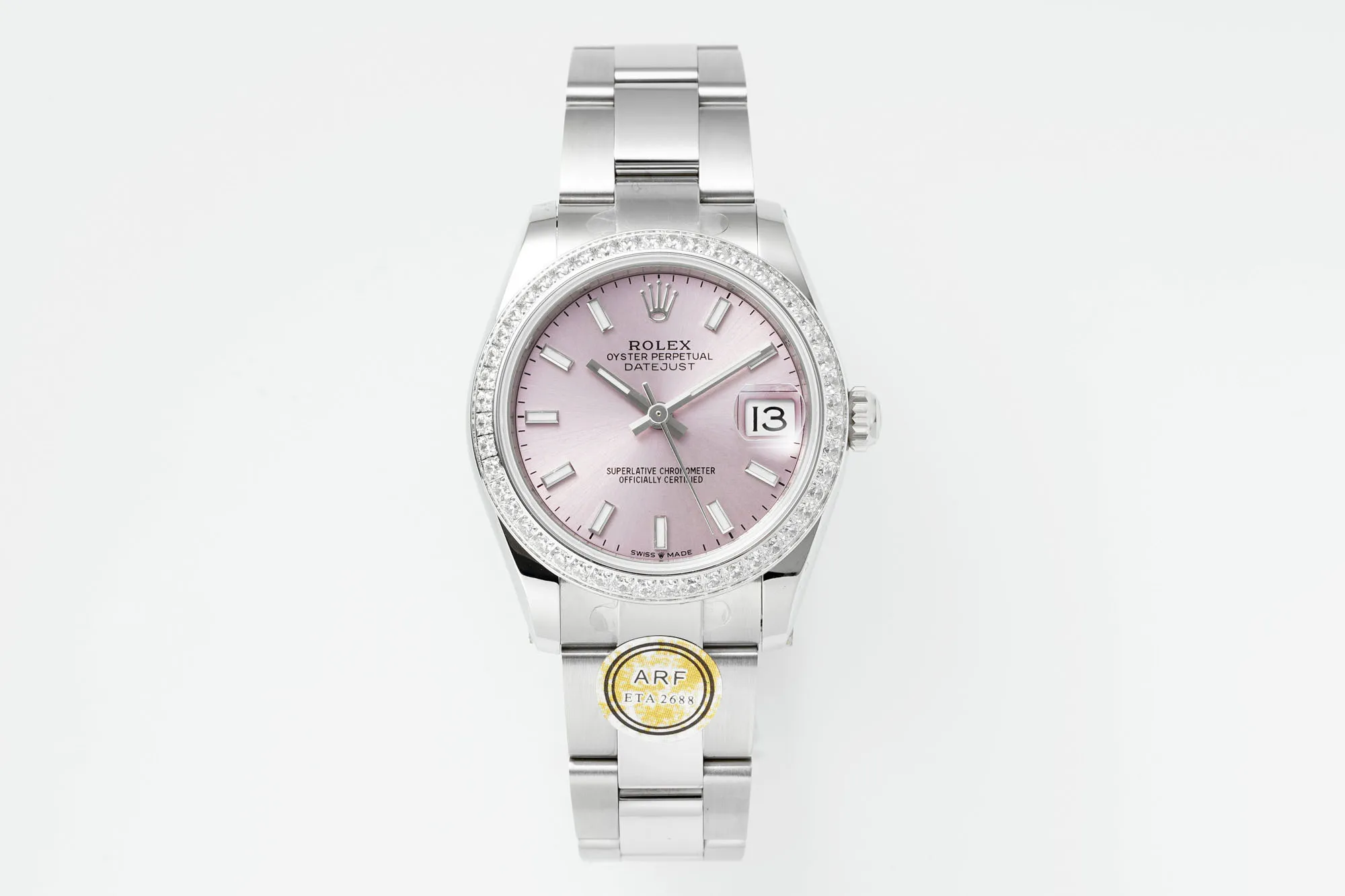 AR Factory Rolex Datejust 31mm Pink Dial Diamond Bezel Stainless Steel Ladies Watch